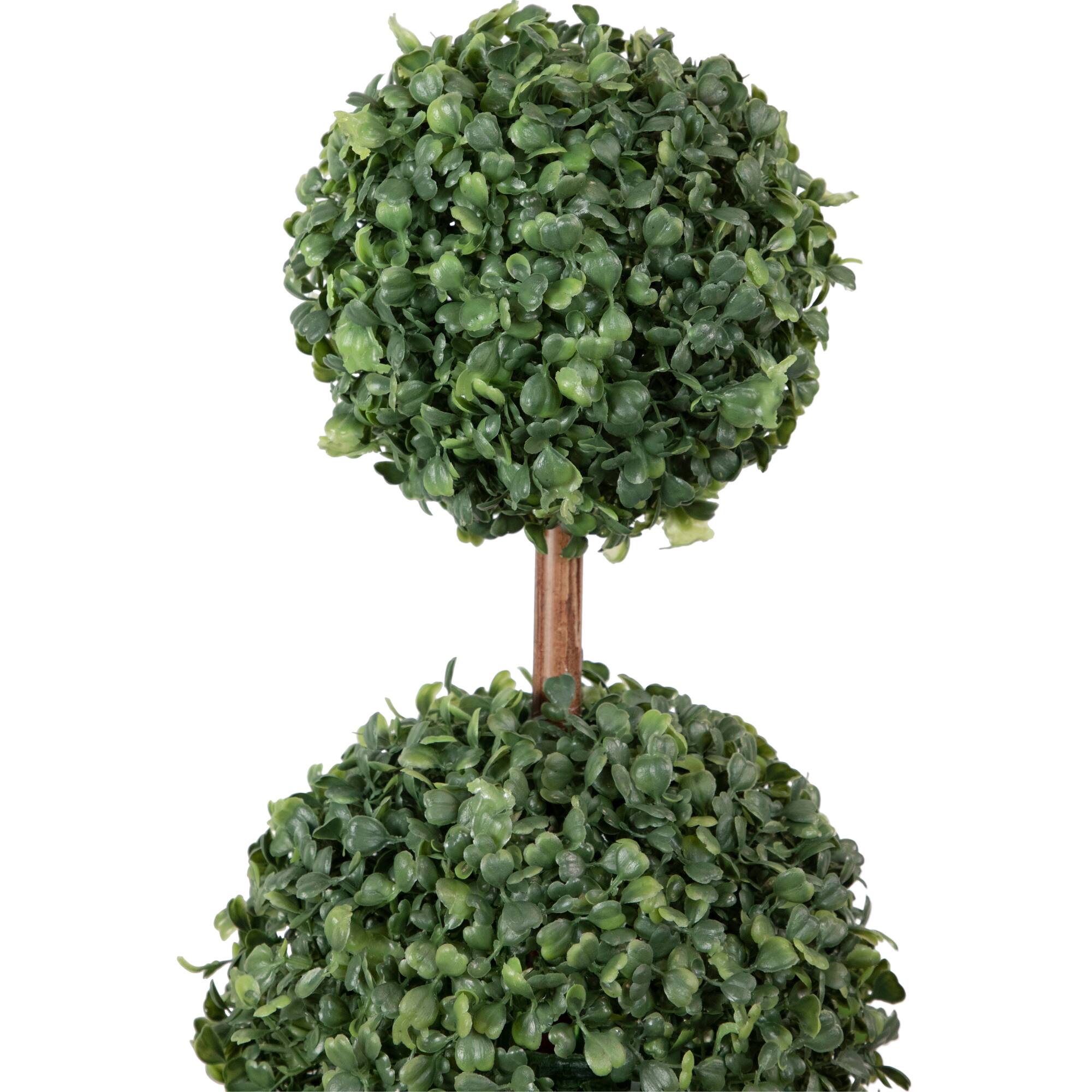 38" Unlit Artificial Two-Tone Boxwood Triple Ball Topiary Tree with Round Pot