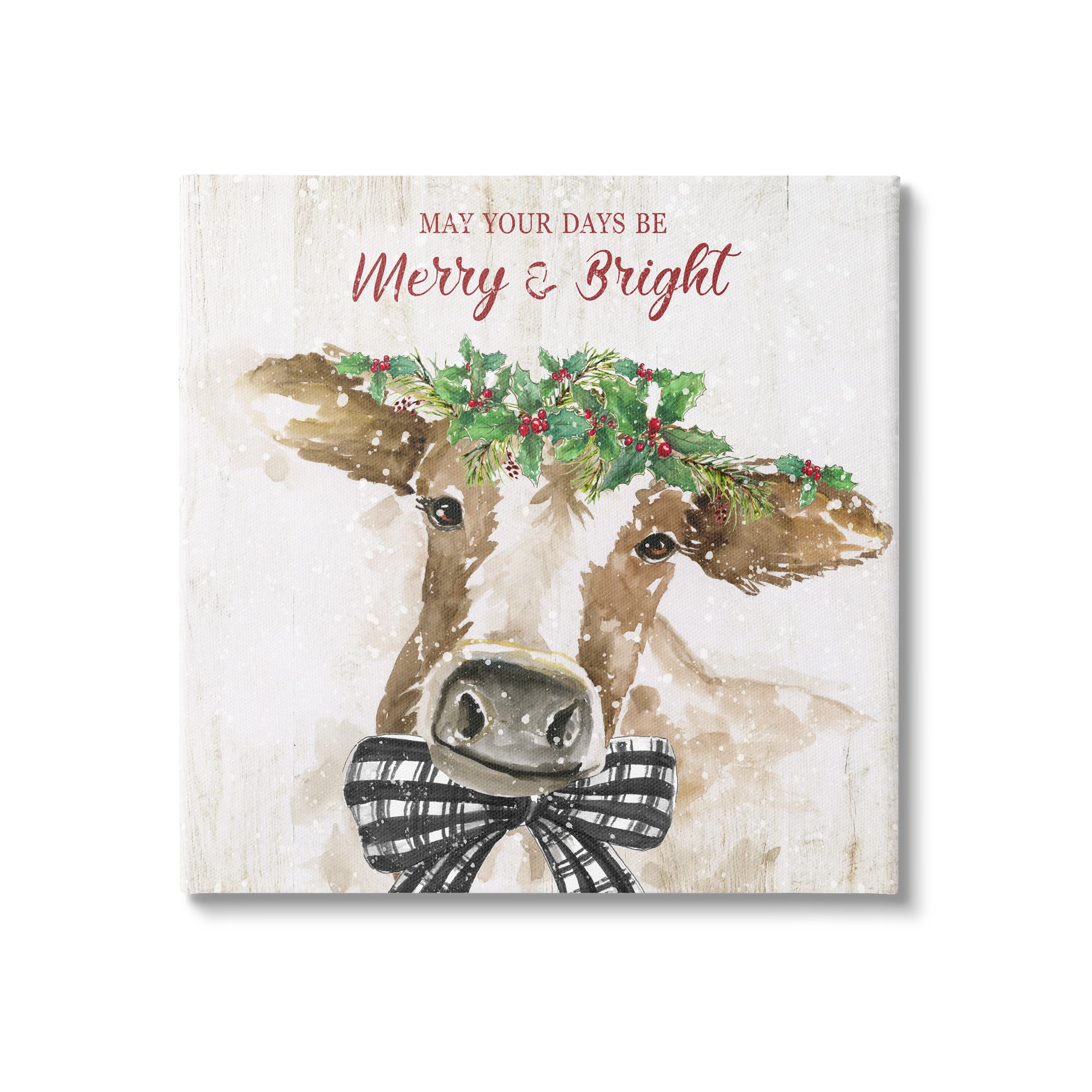 Stupell Industries Merry & Bright Holiday Cattle Canvas Wall Art