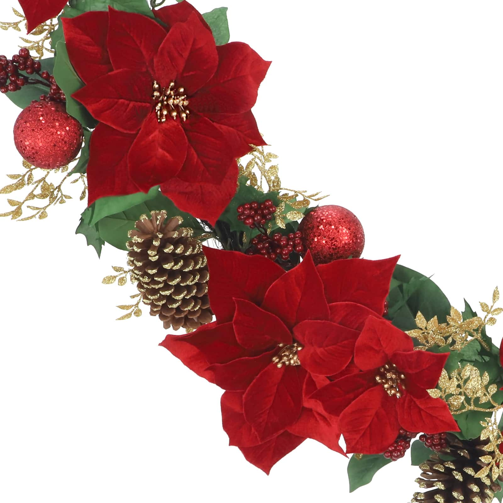 6ft. Red Poinsettia, Ornament &#x26; Gold Pinecone Garland by Ashland&#xAE;