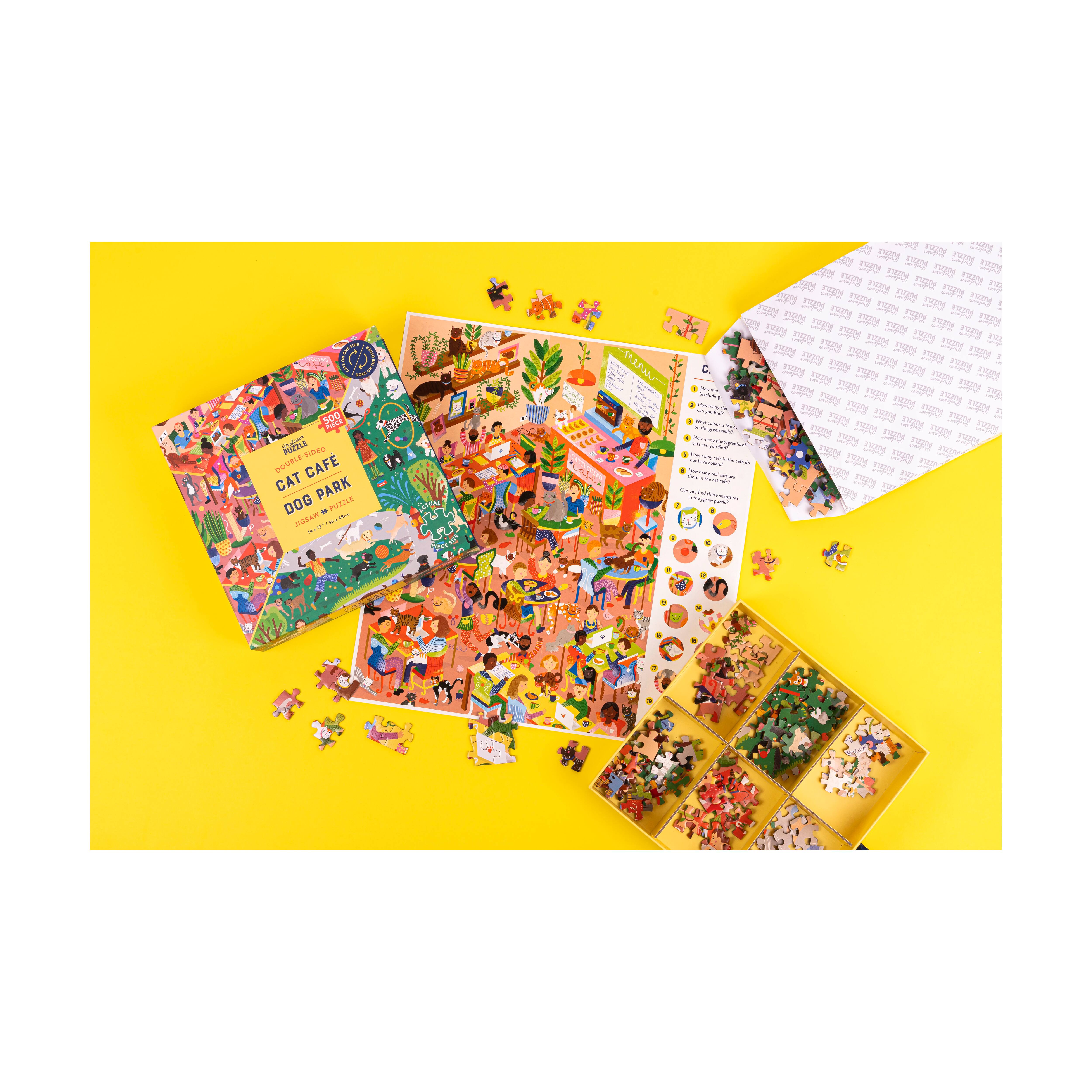 Cat Cafe &#x26; Dog Park Double-Sided Jigsaw Puzzle: 500 Pcs