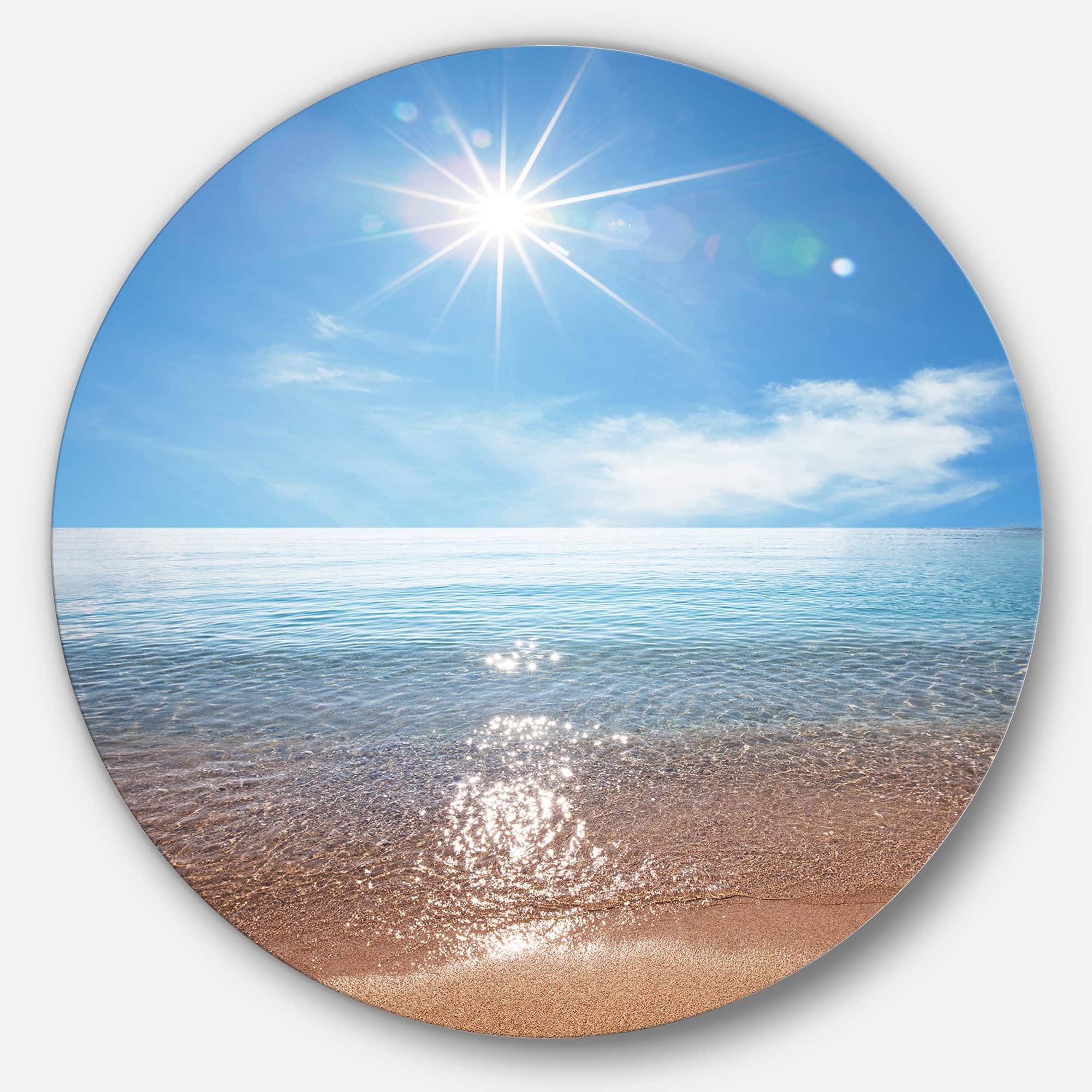 Designart - Serene Seascape with Bright Sun' Beach Metal Circle Wall Art