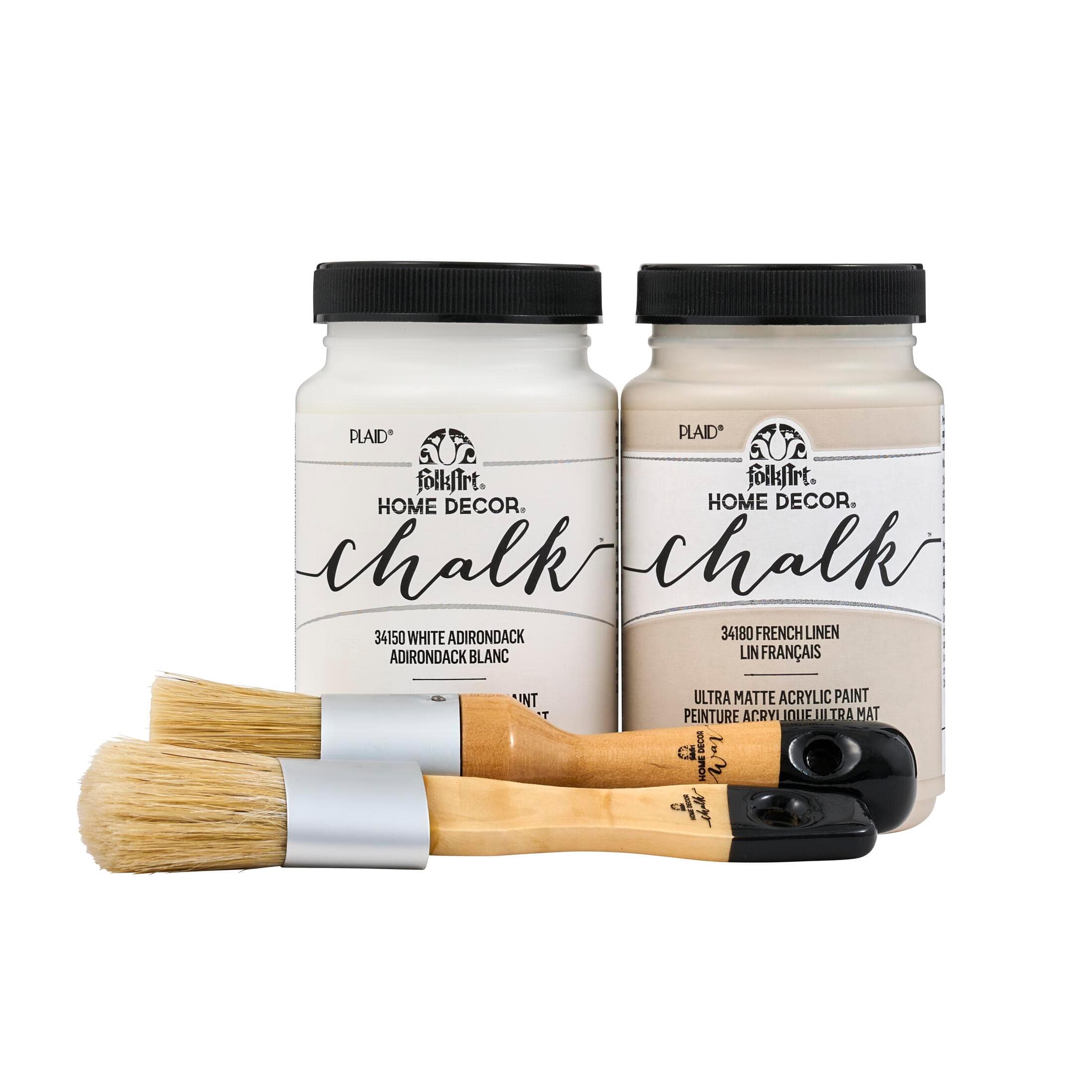FolkArt&#xAE; Home Decor&#x2122; White &#x26; Tan Chalk Paint with Brushes Kit