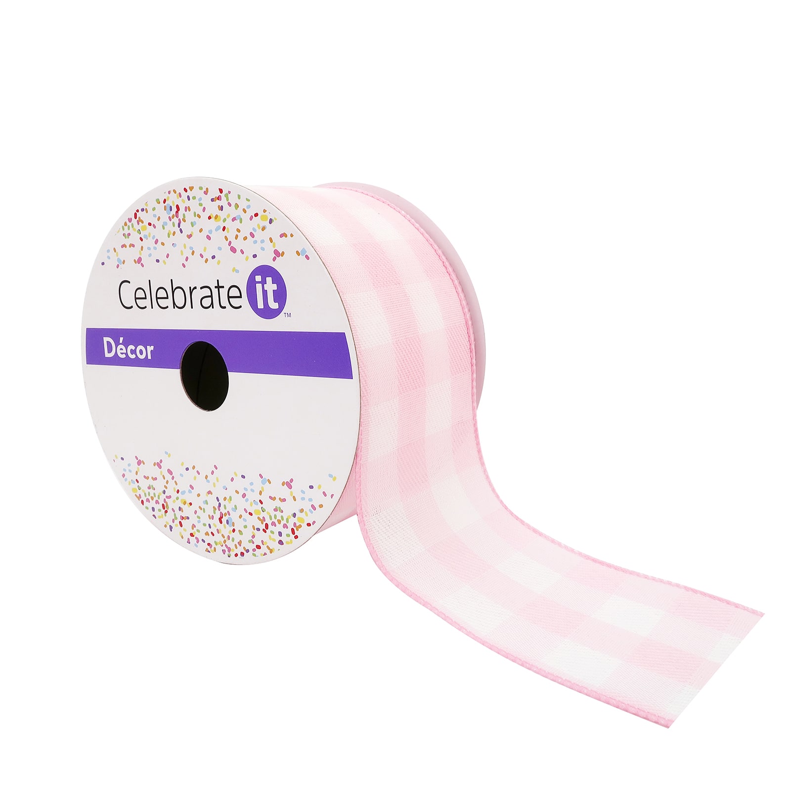 2.5" x 25ft. Light Pink Buffalo Check Wired Ribbon by Celebrate It™ Décor