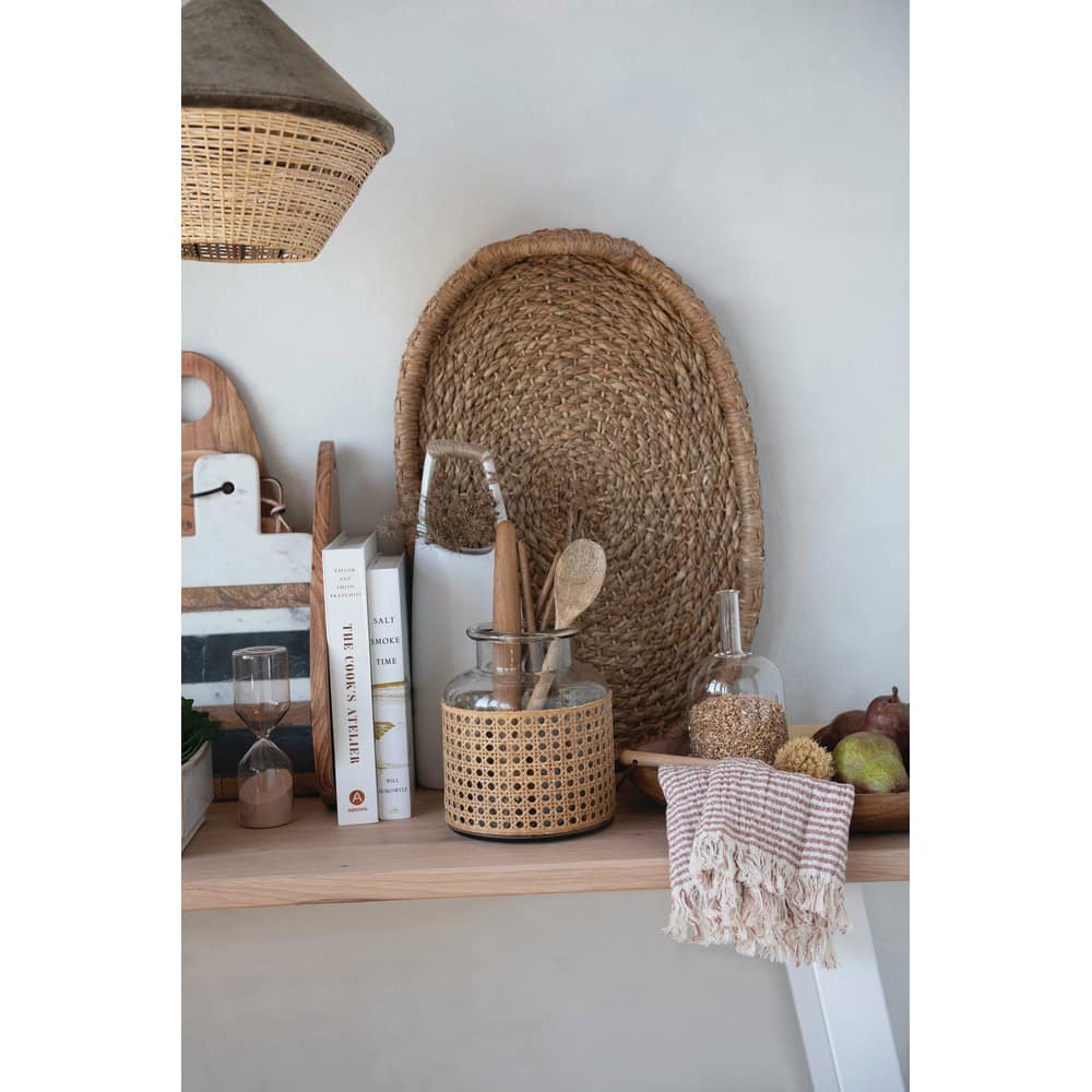 Hello Honey&#xAE; Decorative Handwoven Oval Seagrass and Rattan Trays with Handles Set