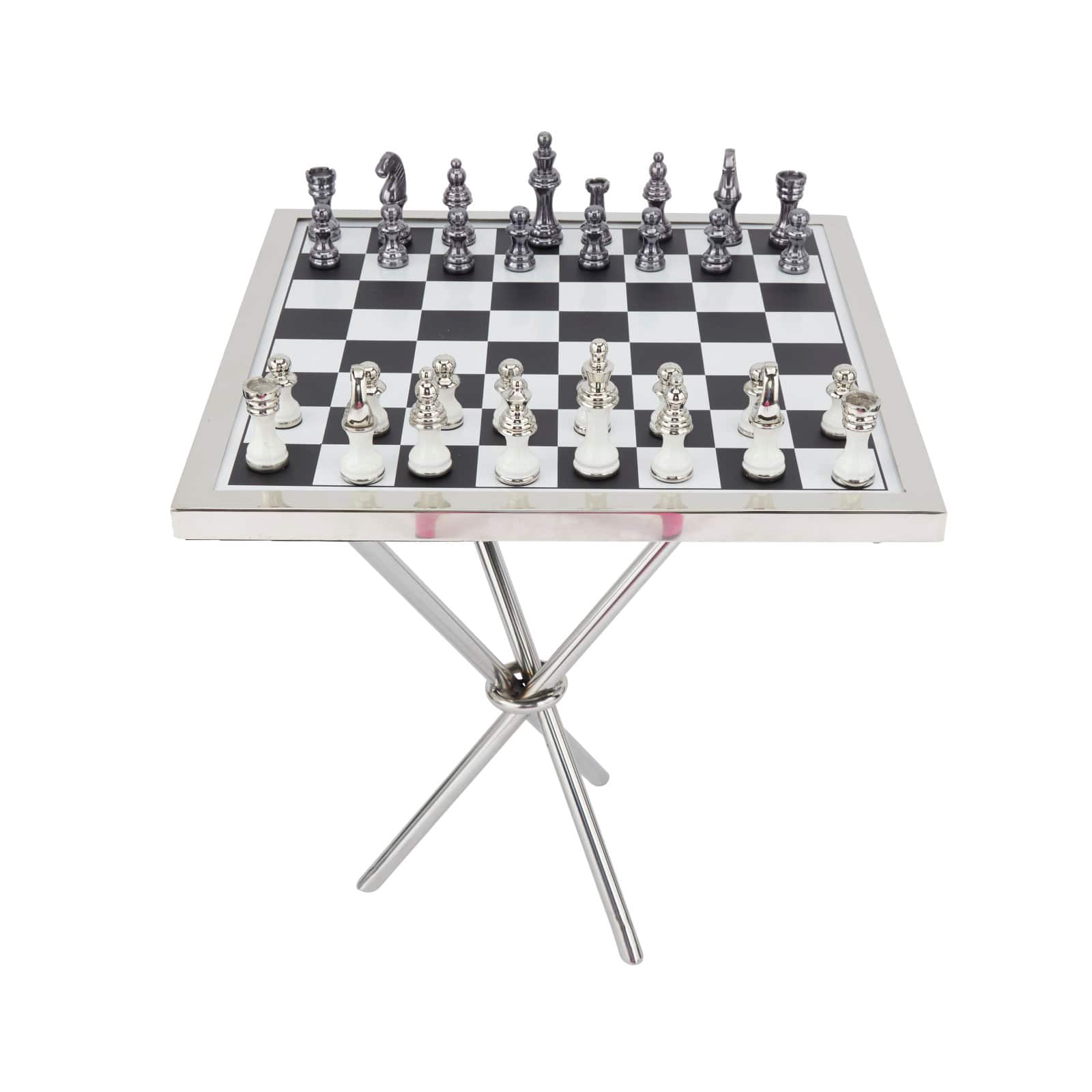 Silver Aluminum Contemporary Game Set Table, 4" x 25" x 22"