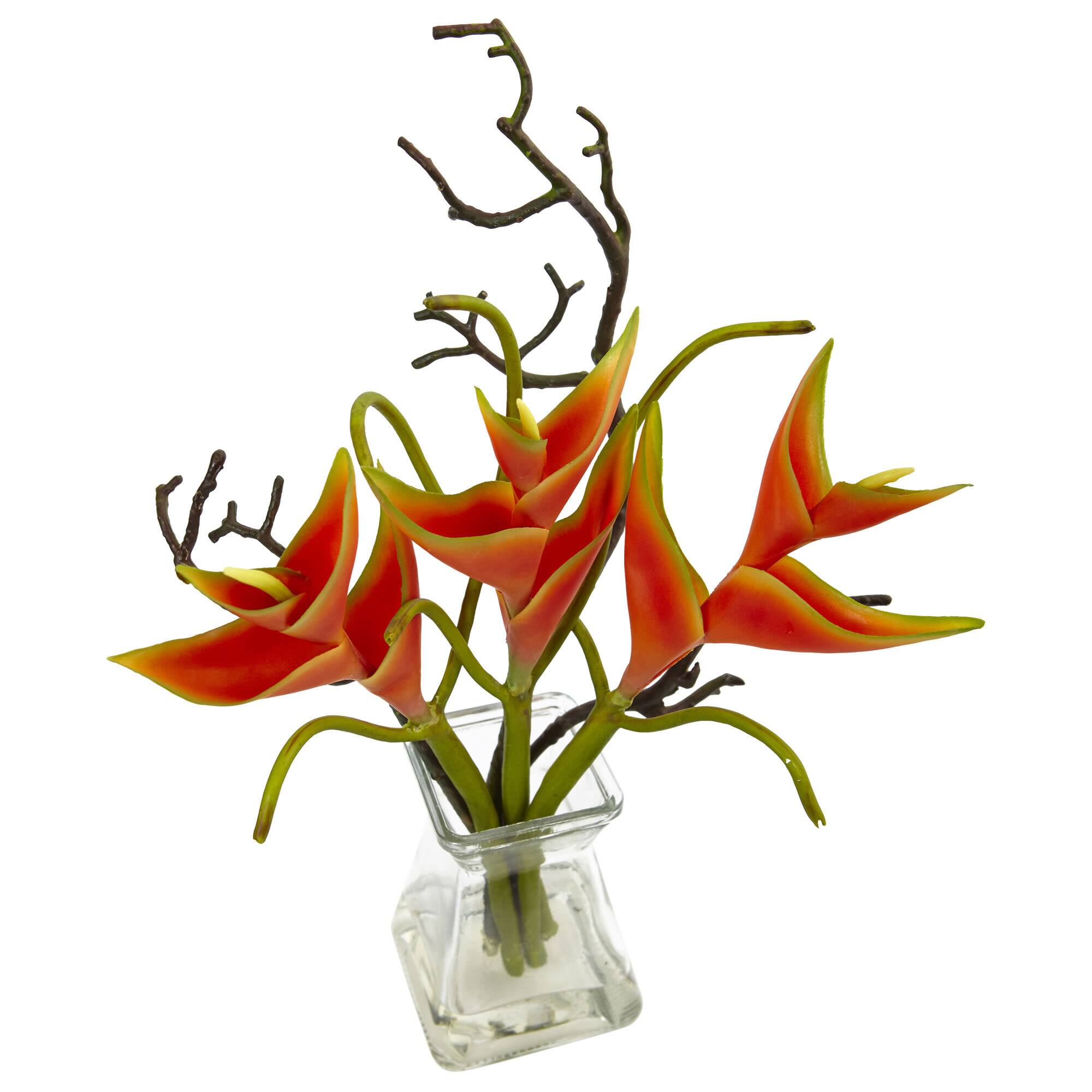 17" Orange Heliconia Arrangement in Glass Vase