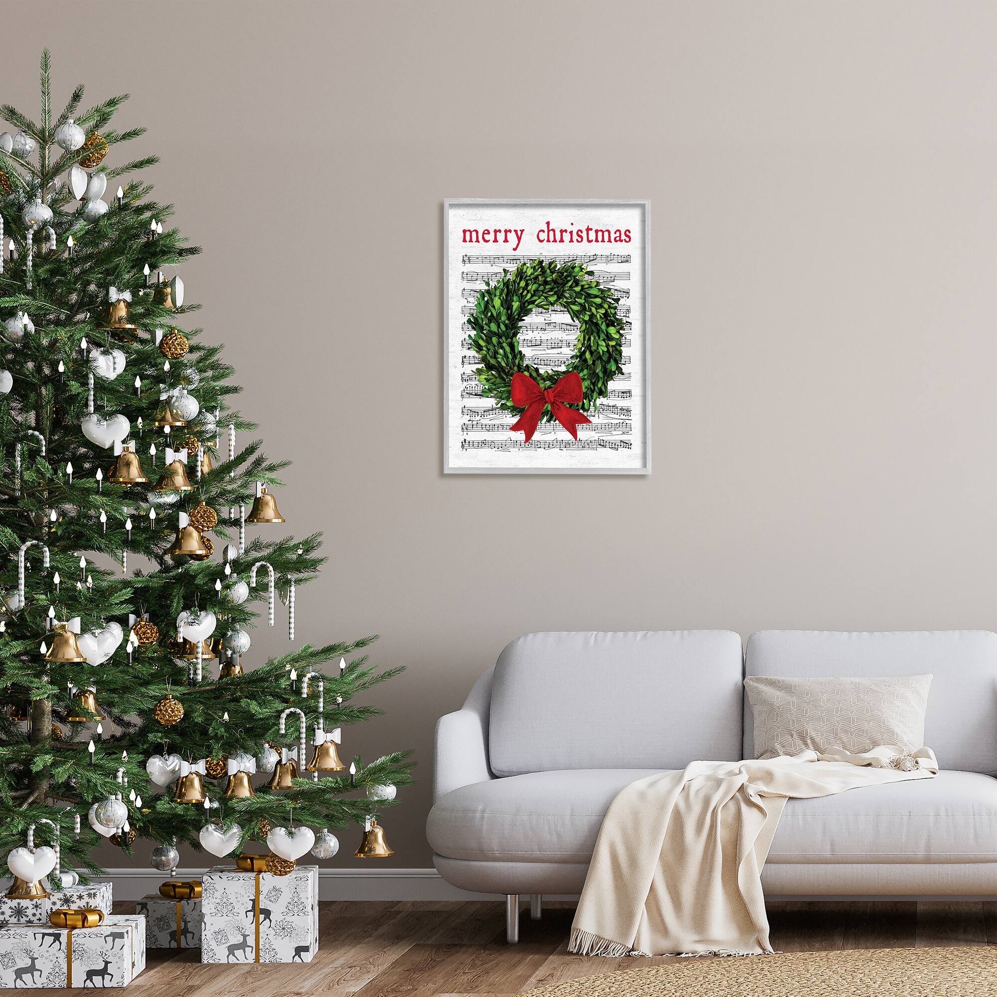 Stupell Industries Merry Christmas Song Wreath Framed Giclee Art