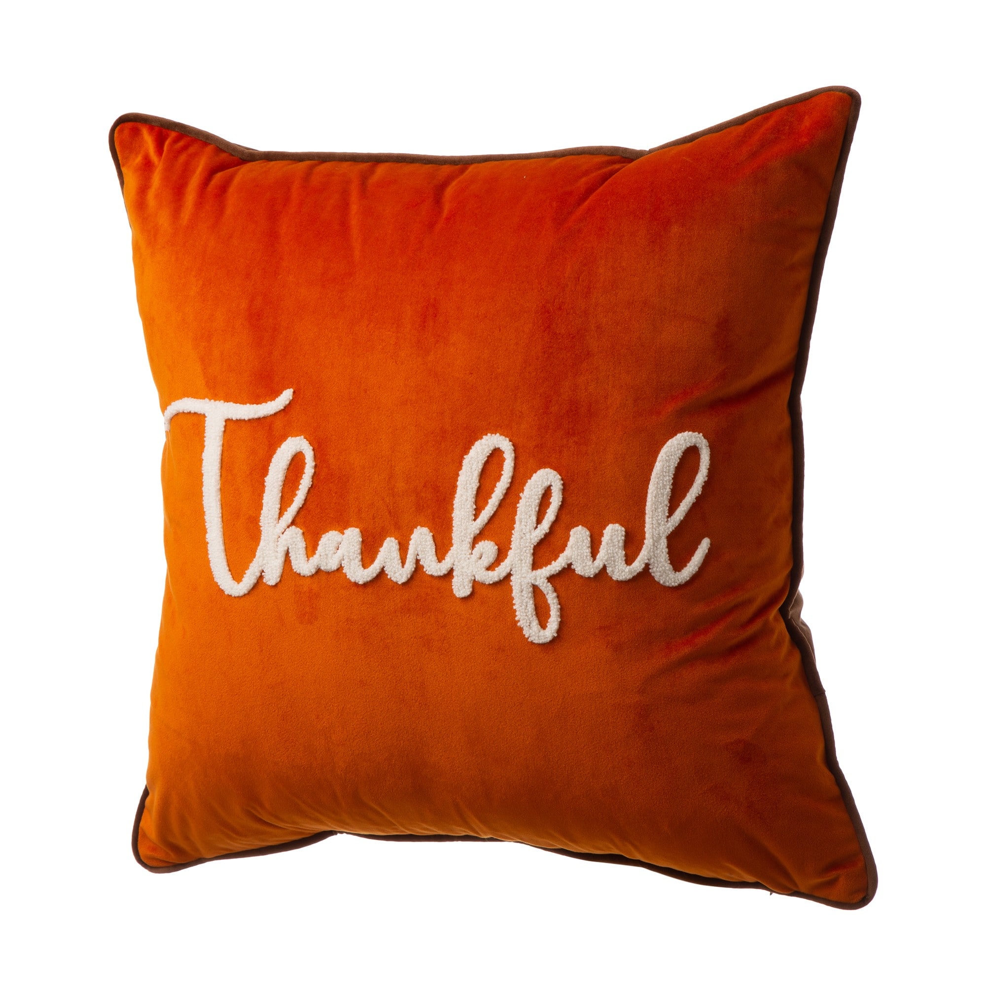 Glitzhome&#xAE; Orange Velvet Thankful Pillow Cover