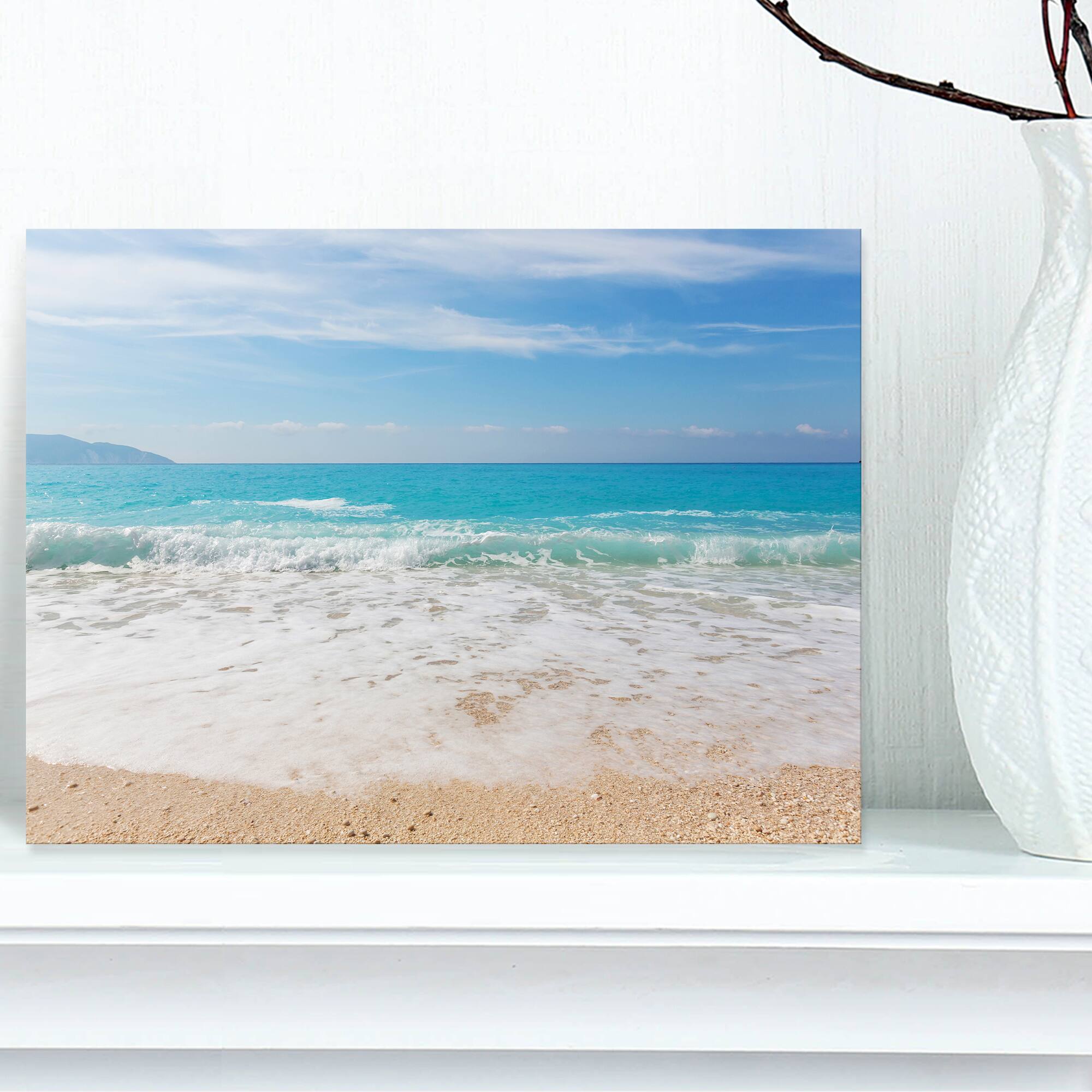 Designart - White Waves Kissing Beach Sand - Large Seashore Canvas Print