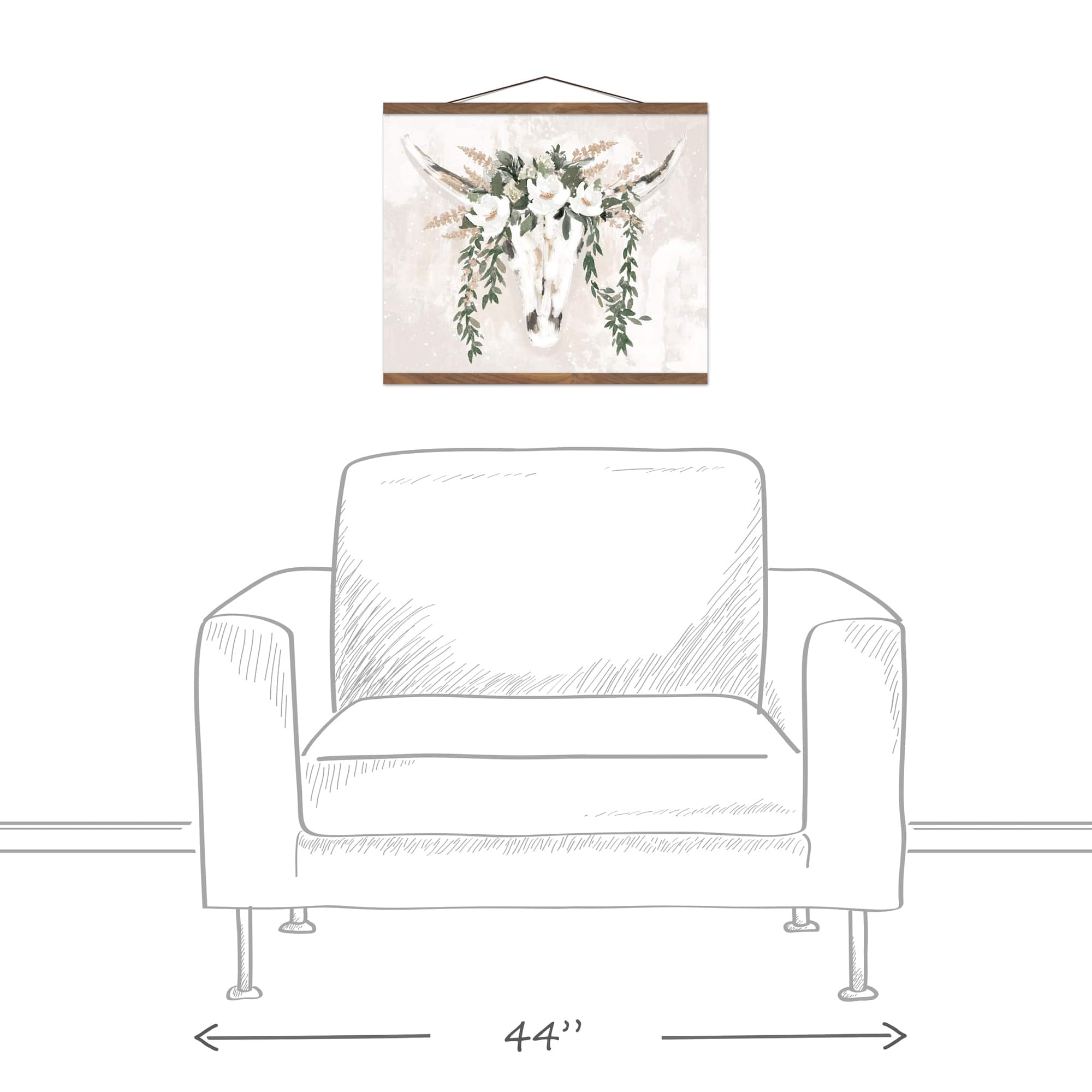 Soft Boho Floral Skull Teak Hanging Canvas