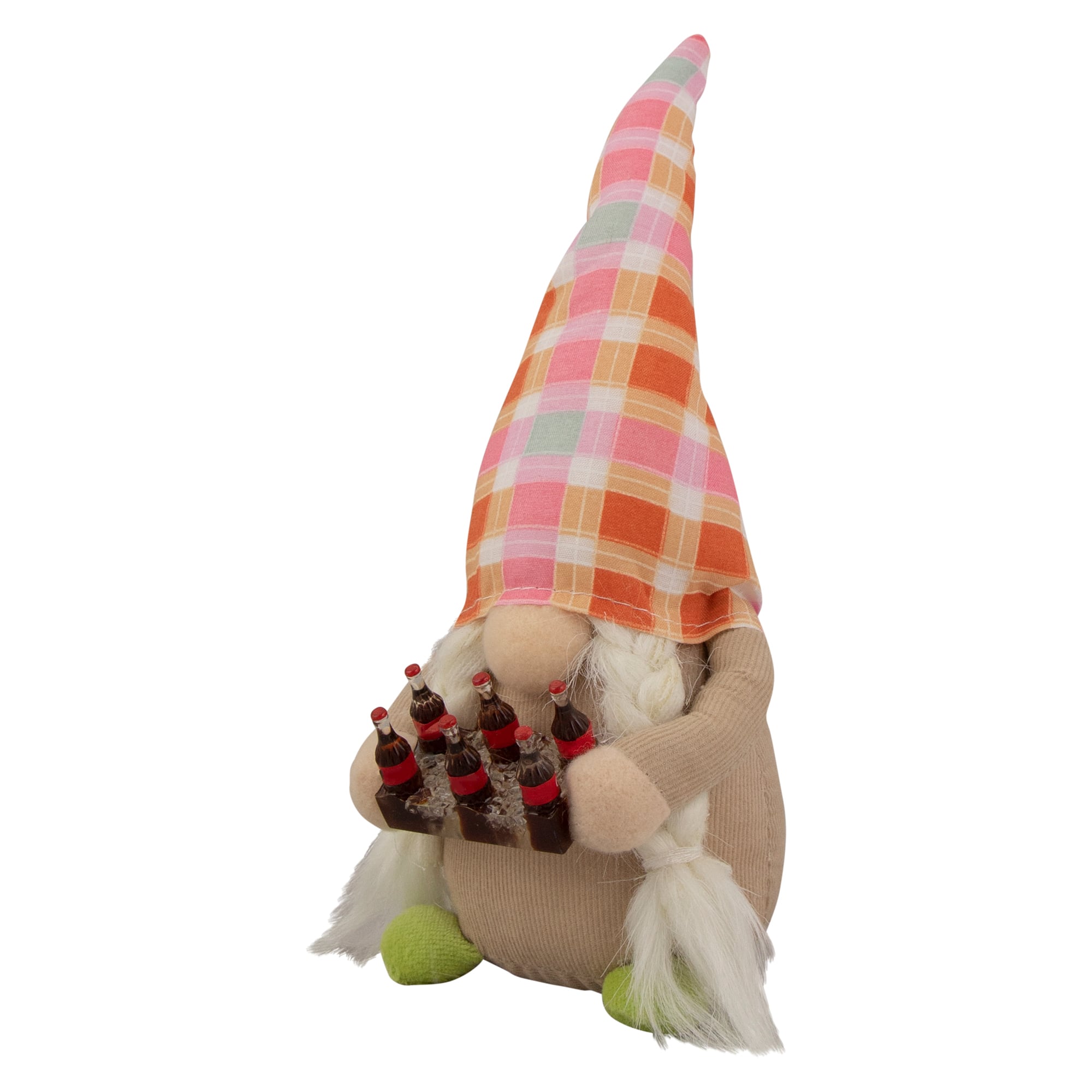 9&#x22; Pink &#x26; Orange Plaid Springtime Gnome