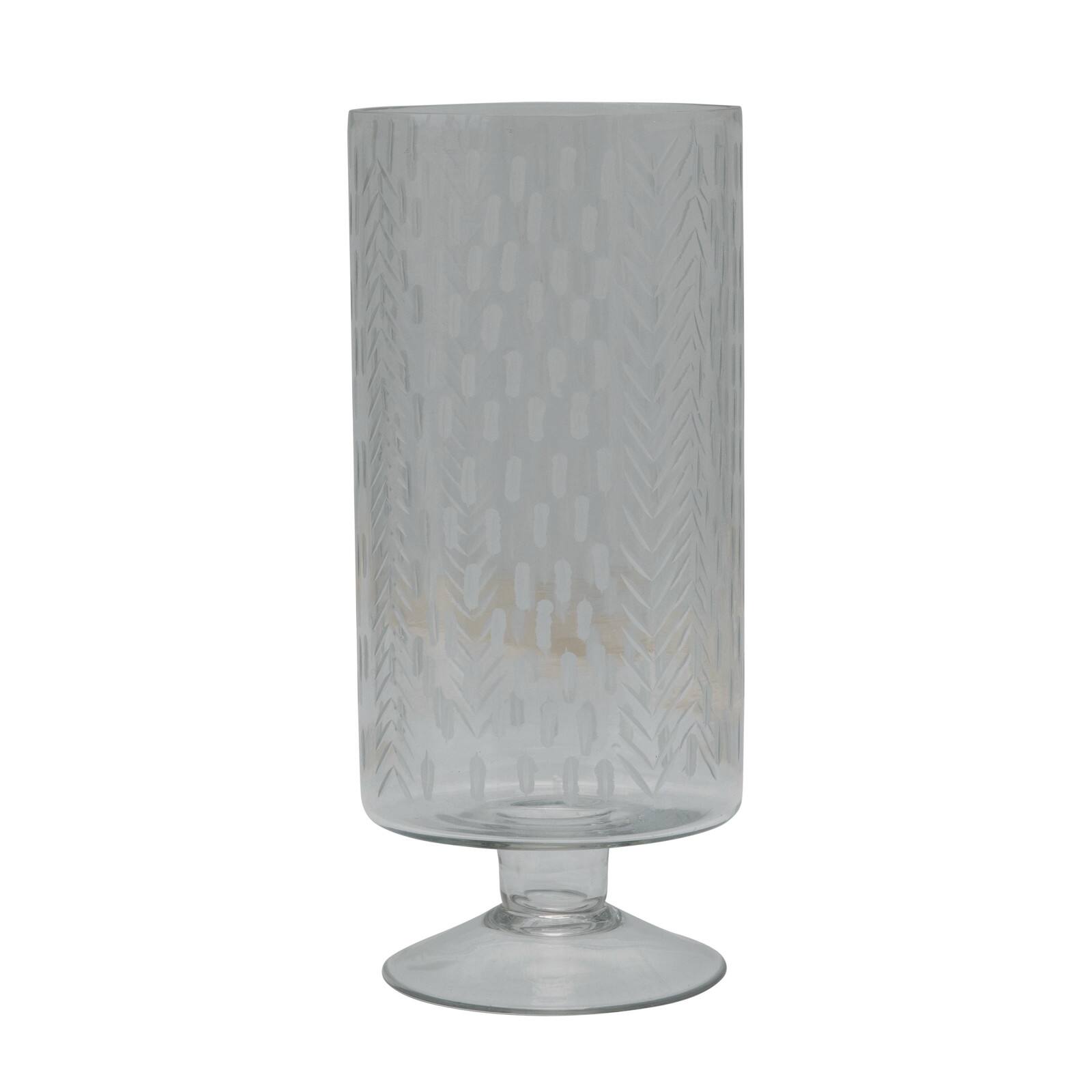 Hello Honey® 11" Glass Footed Hurricane Vase with Etched Pattern