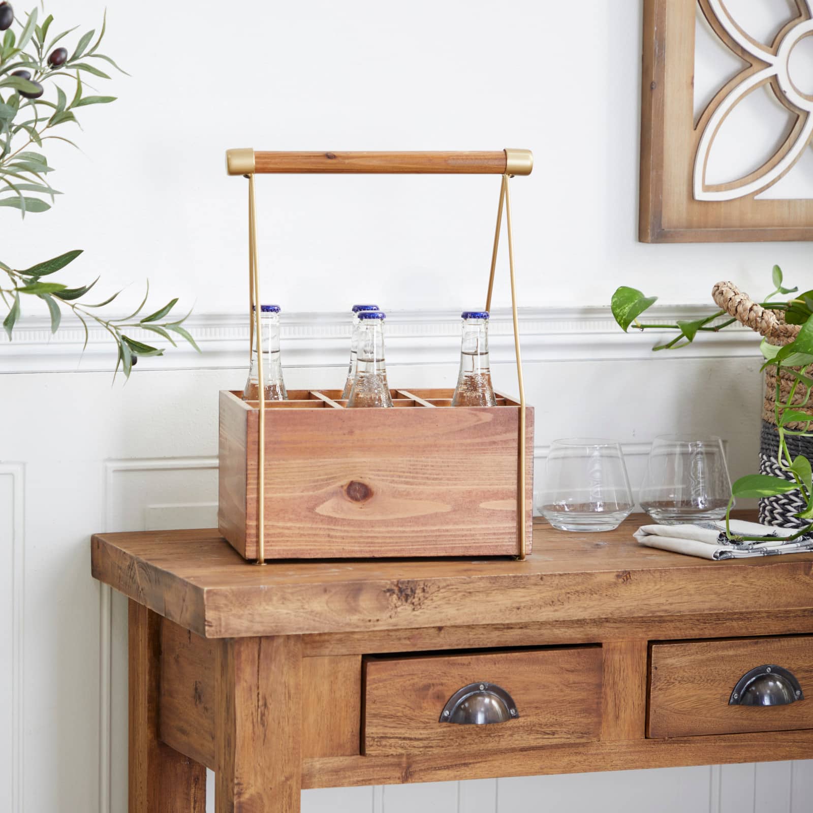 16" Brown Wood Modern Farmhouse Style Wine Rack