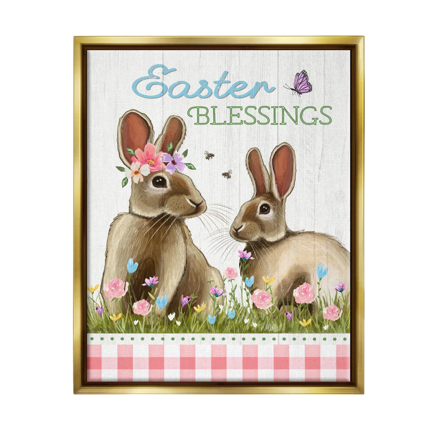 Stupell Industries Easter Blessings Gingham Spring Bunnies Floater Framed Art