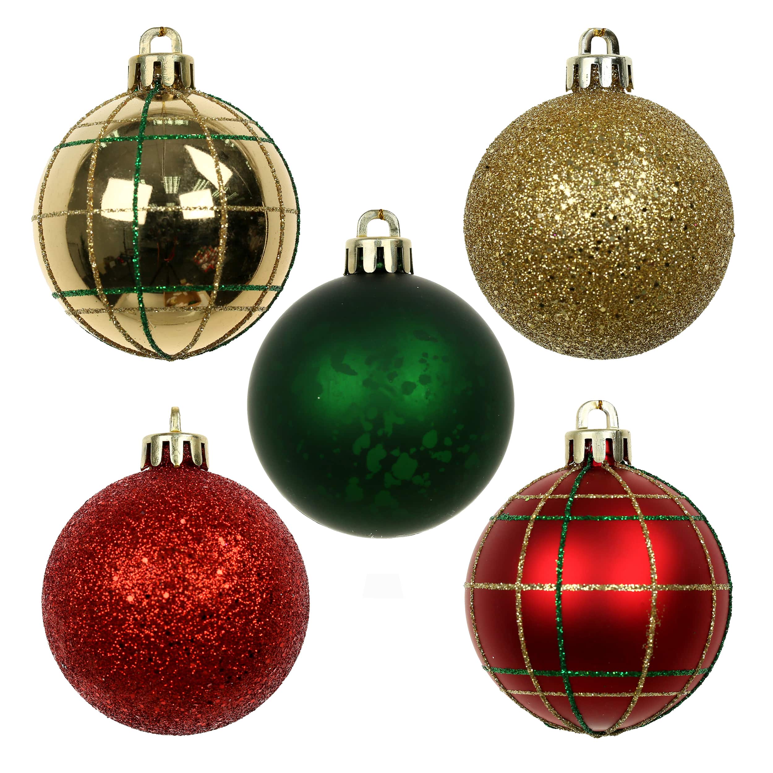 5 Pack 2.2&#x22; Red, Green &#x26; Gold Shatterproof Ball Ornaments by Ashland&#xAE;