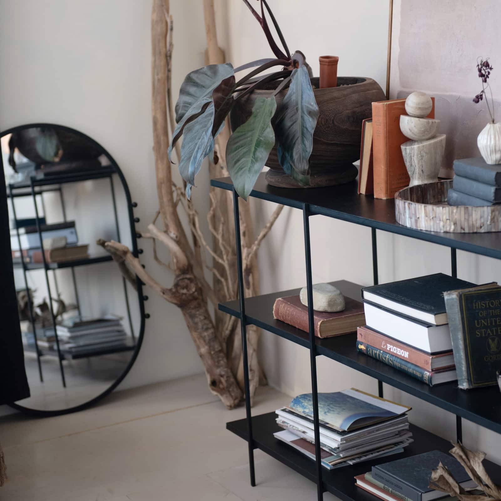 Hello Honey® 35.5" Matte Black Metal Framed Oval Wall Mirror with Balls