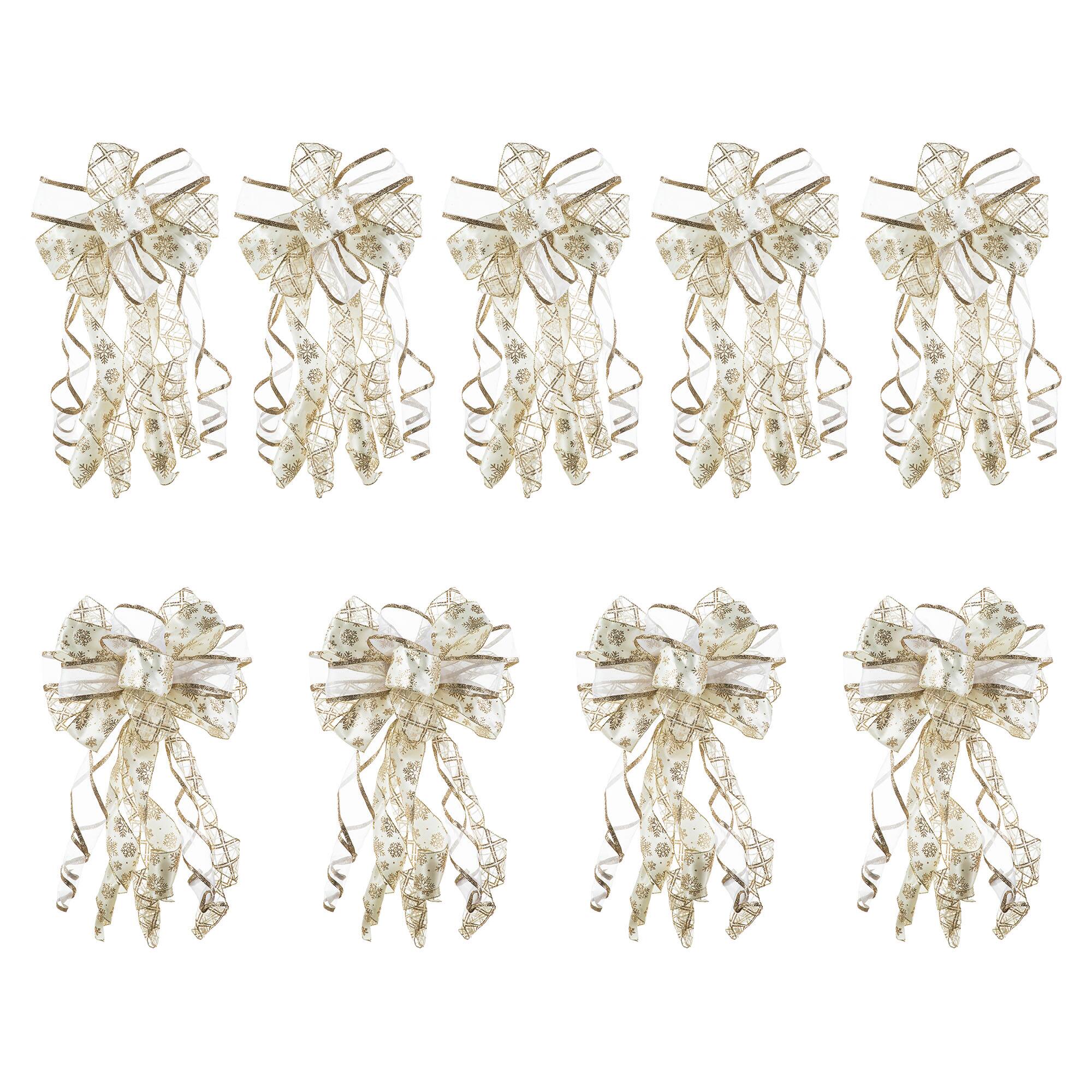 Glitzhome&#xAE; 32&#x22; Elegant Snowflake Ribbon Christmas Bows, 9ct.