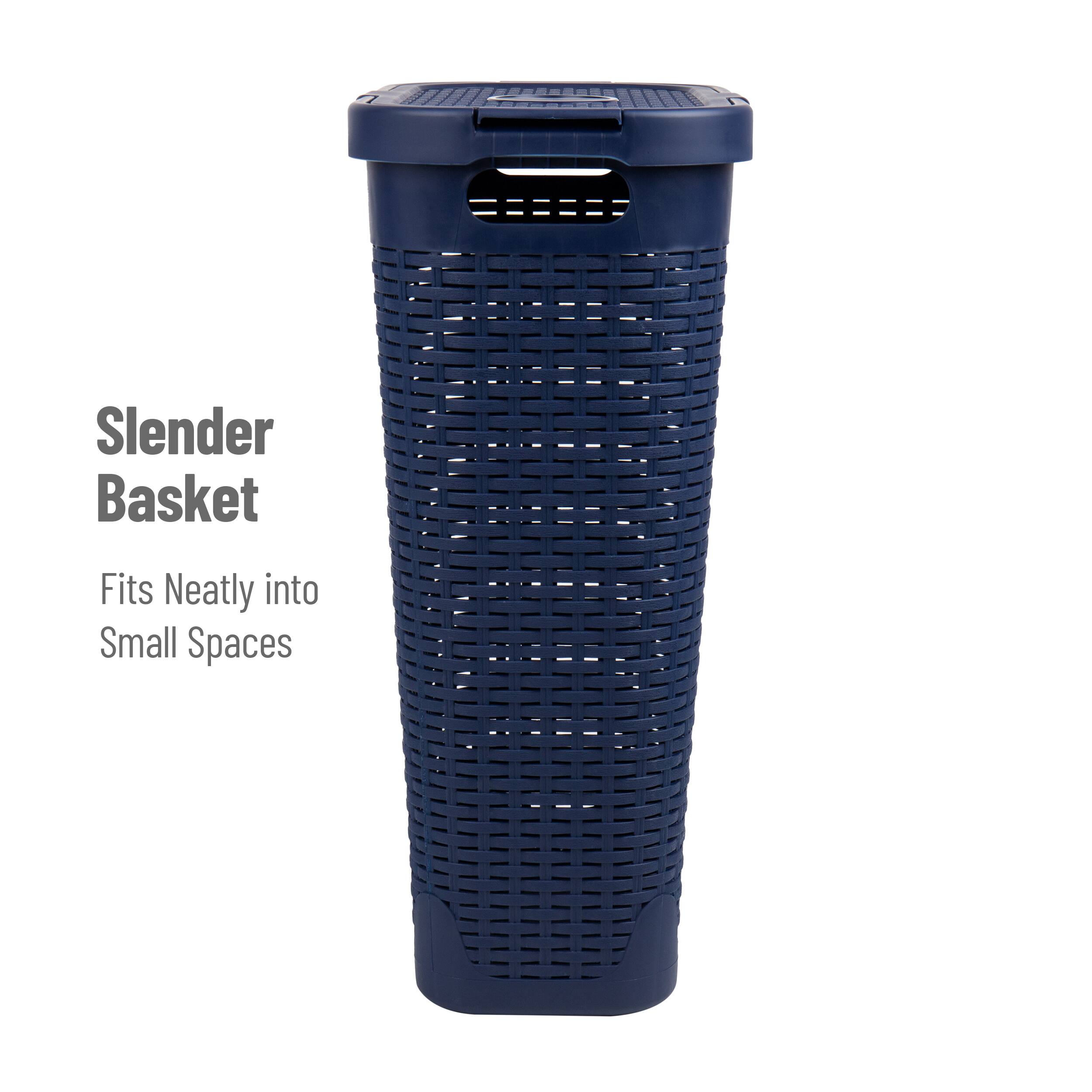 Mind Reader 40L Ventilated Slim Laundry Hamper with Cut Out Handles &#x26; Attached Hinged Lid, 2ct.