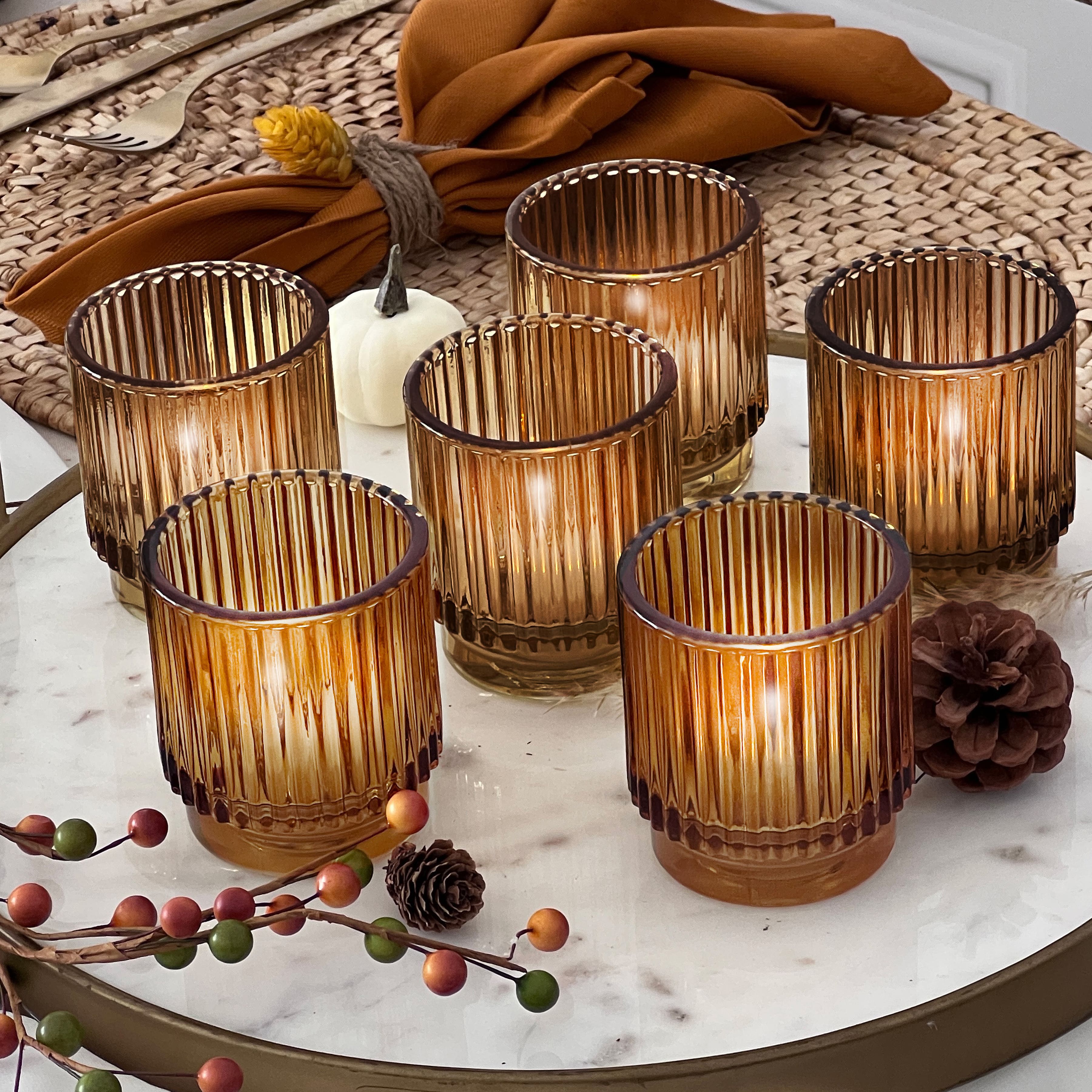 Kate Aspen® Ribbed Glass Votive Candle Holder Set | Michaels