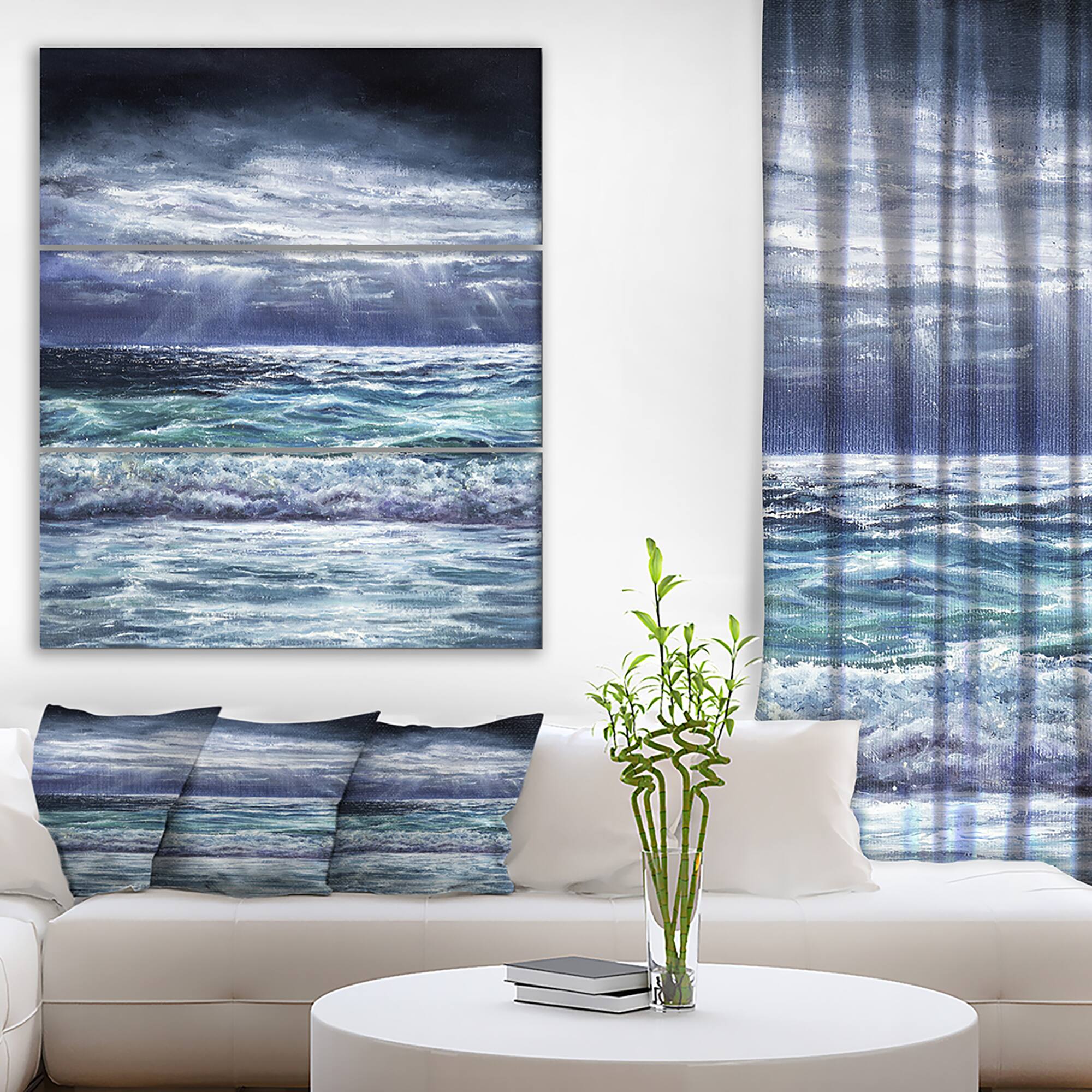 Designart - Ocean storm waves - Sea & Shore Painting Print on Wrapped Canvas set