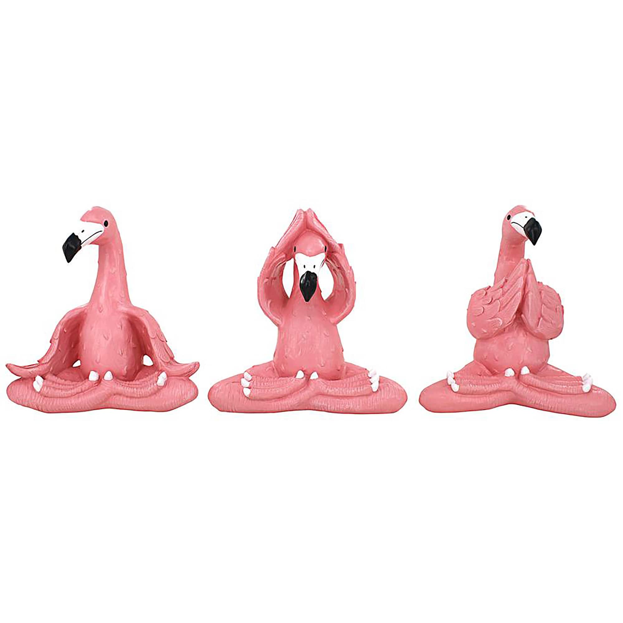 Design Toscano 13.5&#x22; Large The Zen of Pink Flamingos Yoga Garden Statues Set