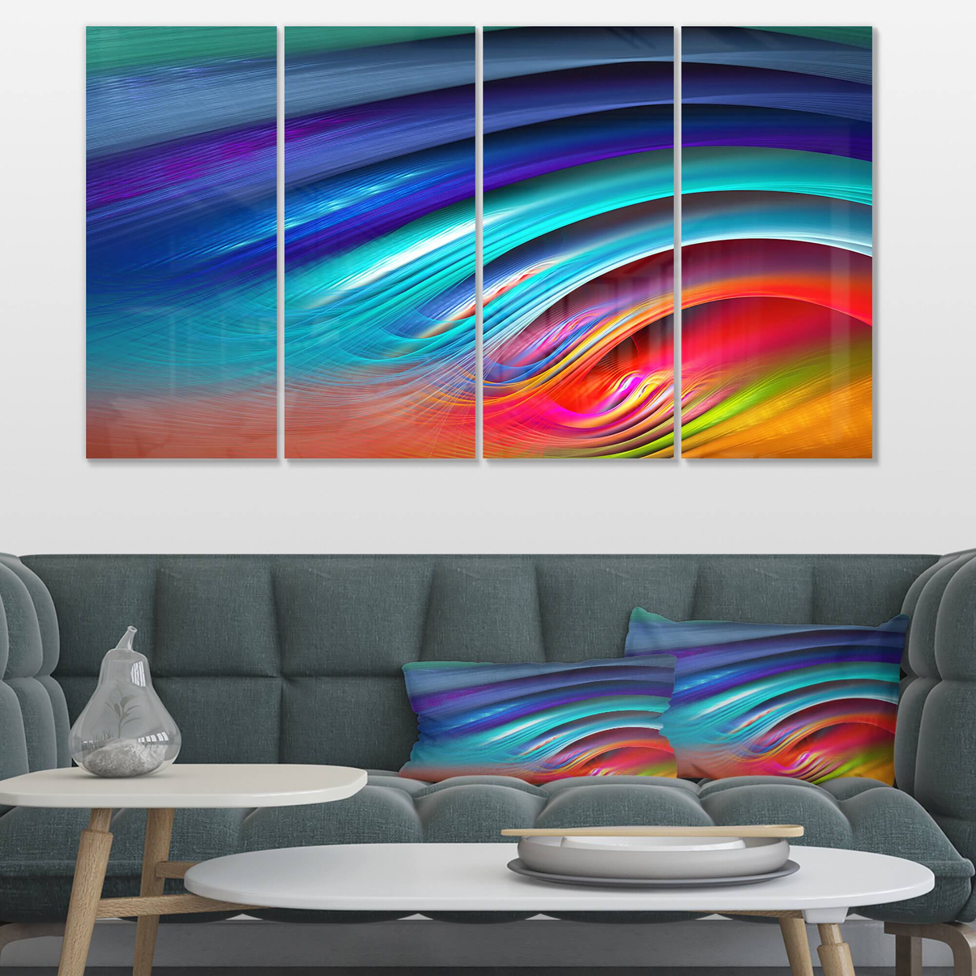 Designart - Beautiful Fractal Rainbow Waves - Floral Canvas Art Print
