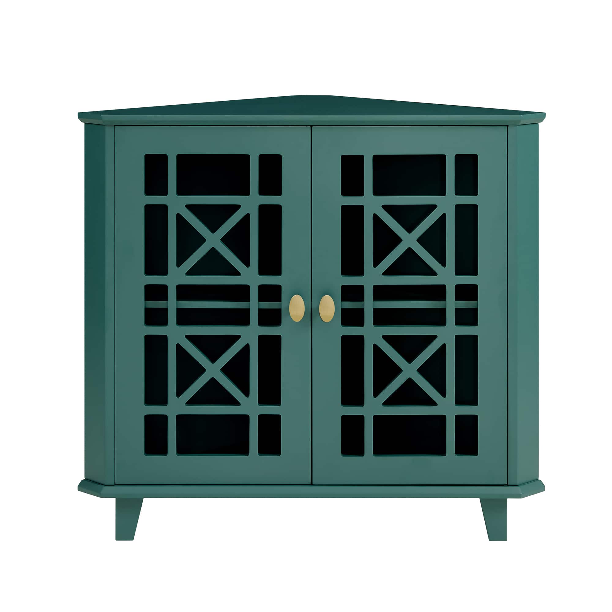 Walker Edison 30" Dark Teal Fretwork Corner Accent Cabinet