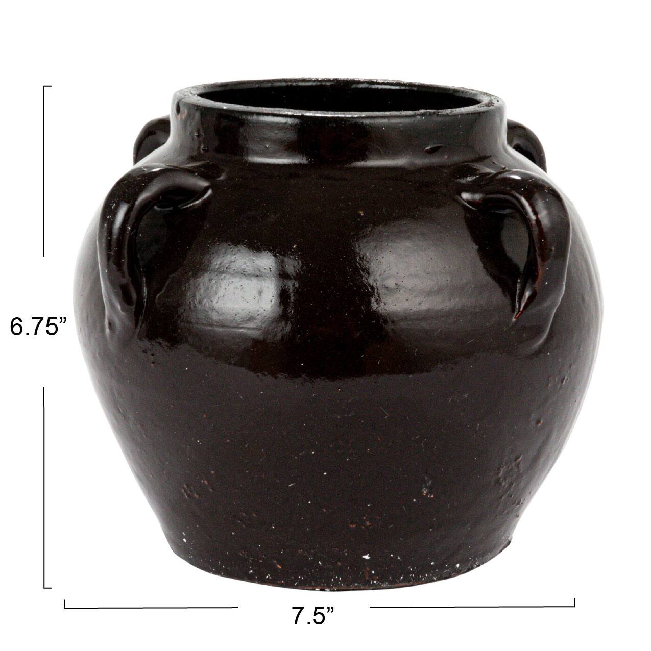 7&#x22; Distressed Black Decorative Clay Jar