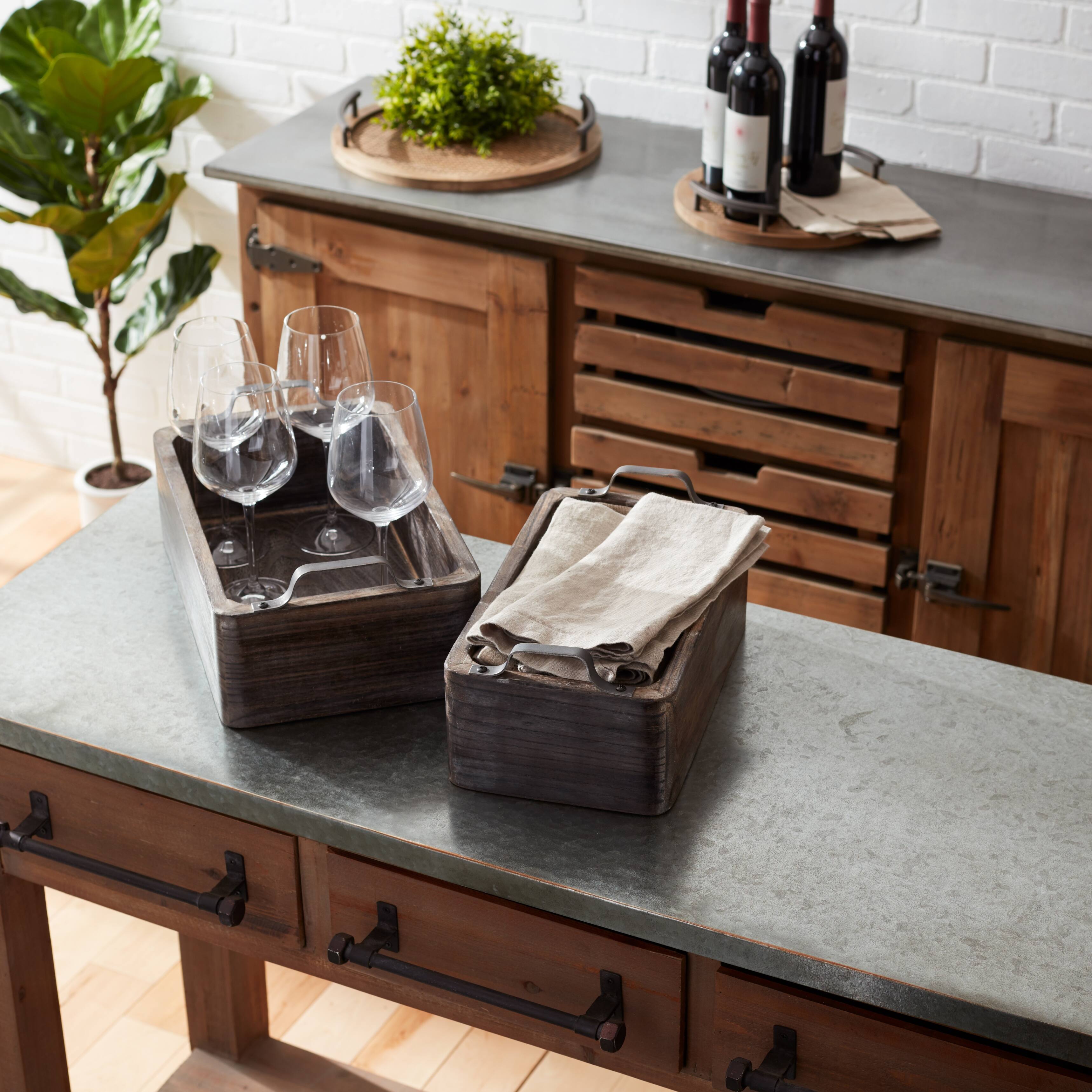 Natural Wooden Box Tray Set with Handles