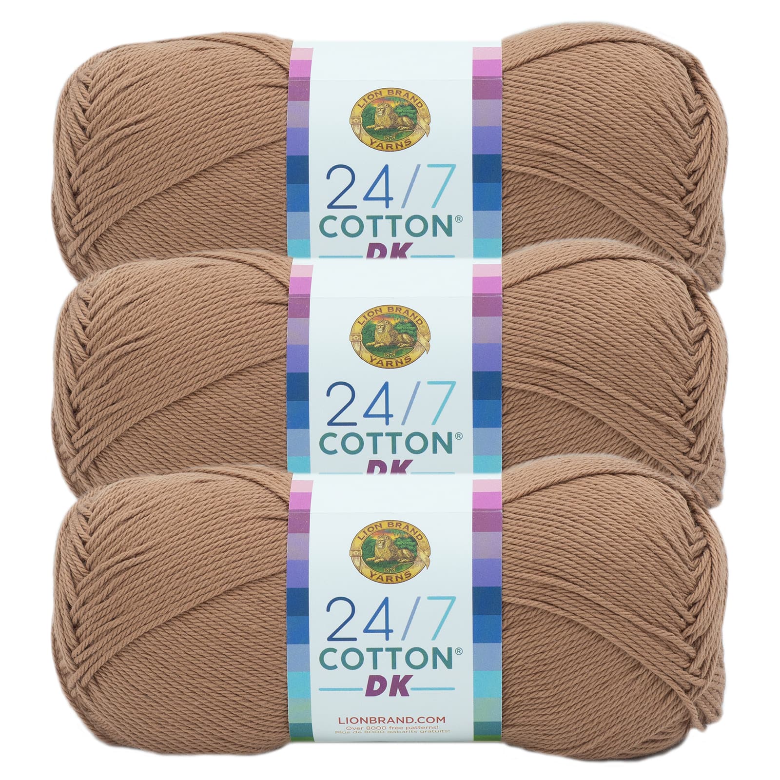 3 Pack Lion Brand® 24/7 Cotton® DK Yarn