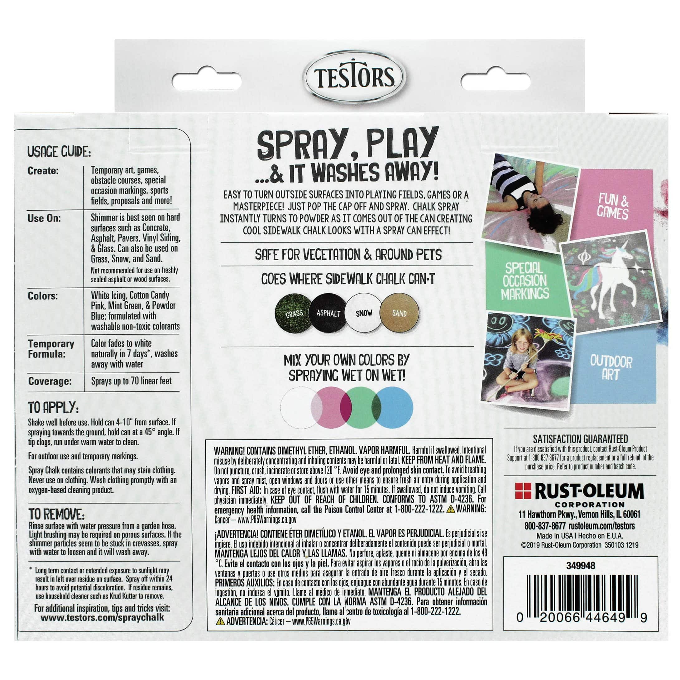Testors Spray Chalk Set Temporary 4 Cans Red White Blue Yellow Washable  Nontoxic for sale online