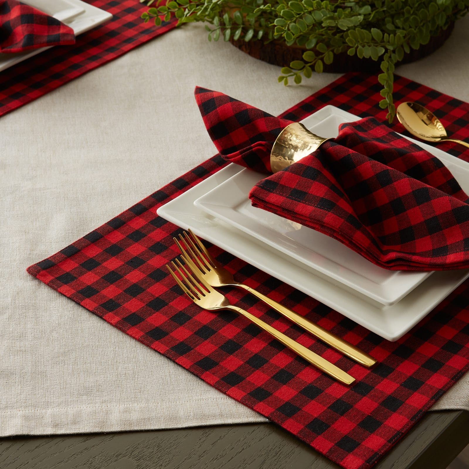 DII® Reversible Gingham & Buffalo Check Placemat Set, 4ct.