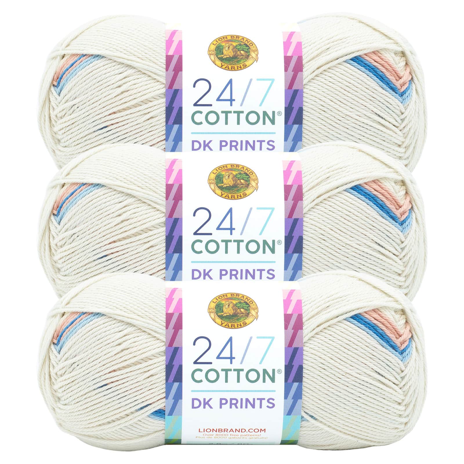 3 Pack Lion Brand® 24/7 Cotton® DK Sparkle & Prints Yarn