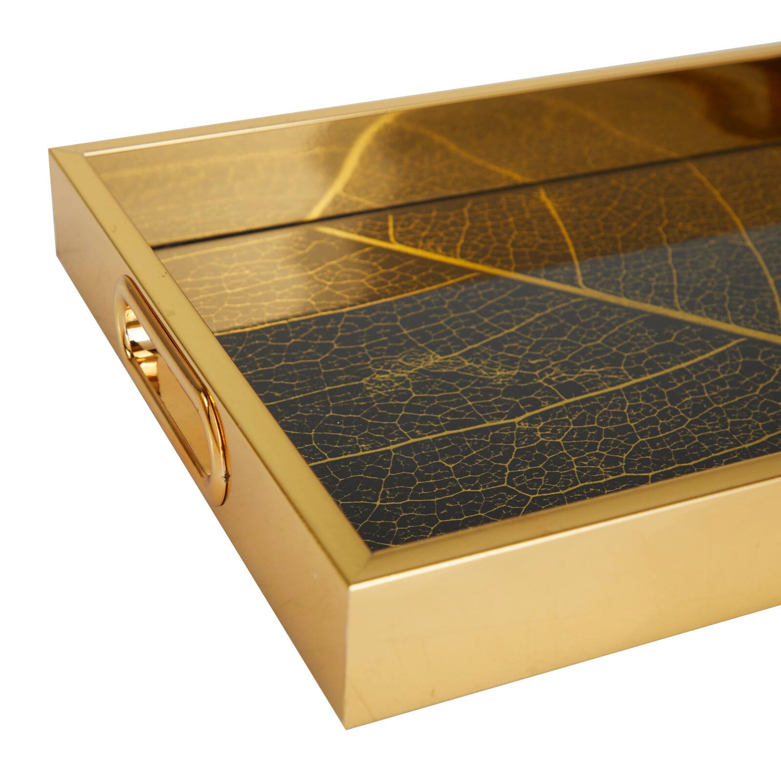 Gold Leaf Pattern Plastic Glam Tray Set