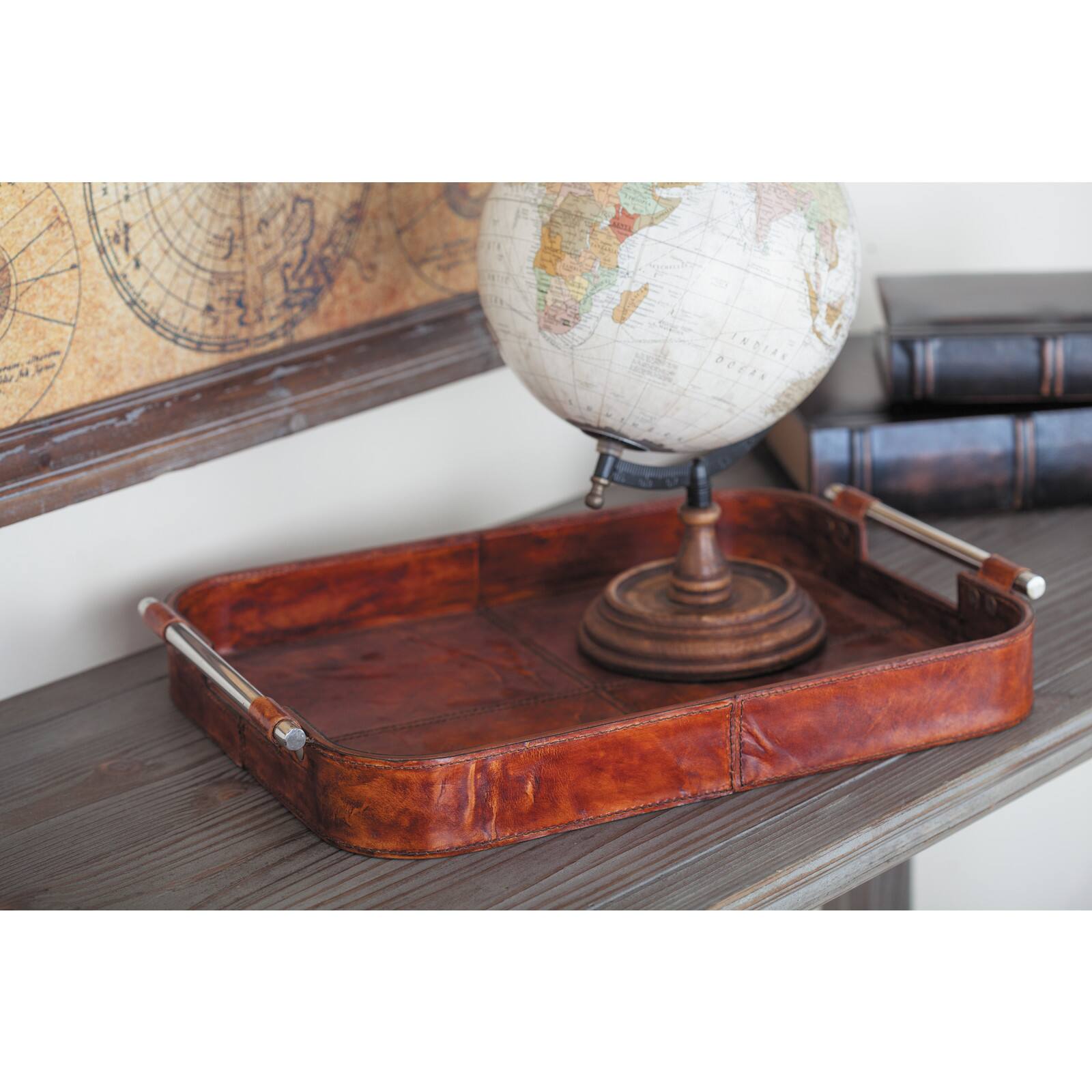 Brown Leather Rustic Tray Set