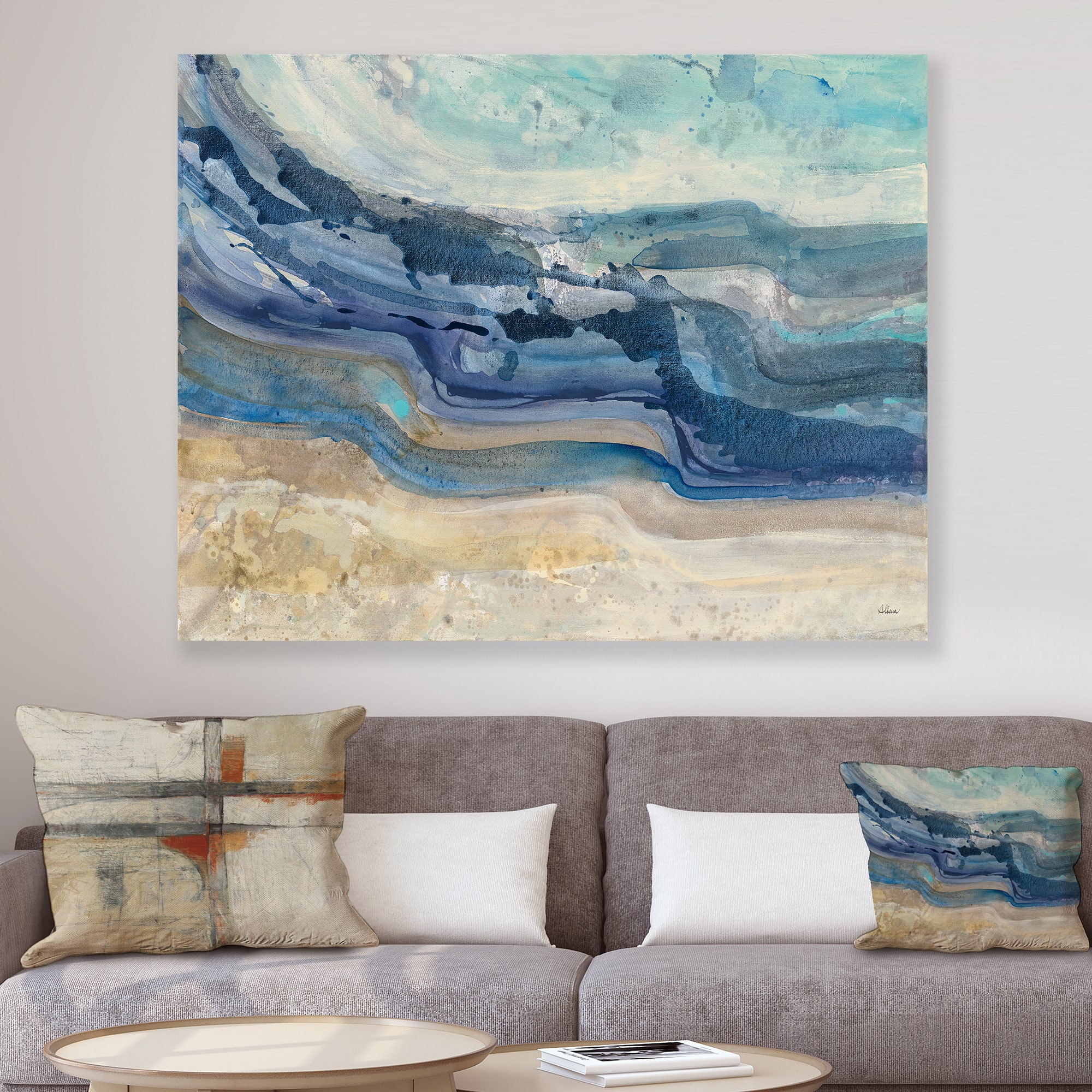Designart - Coast Blue Sea Waves Watercolour - Modern Farmhouse Canvas Art