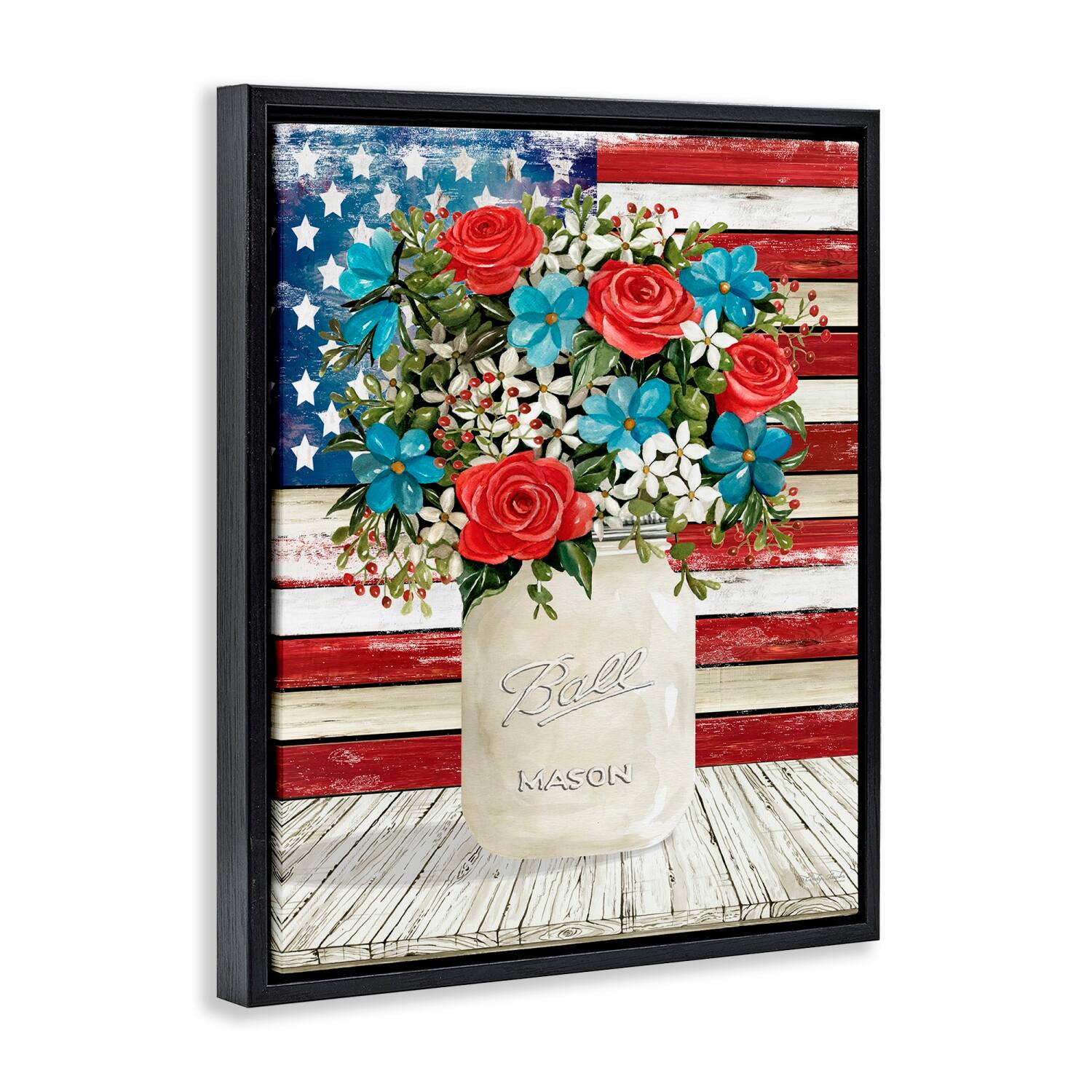 Stupell Industries Americana Flag Festive Bouquet Floater Framed Art