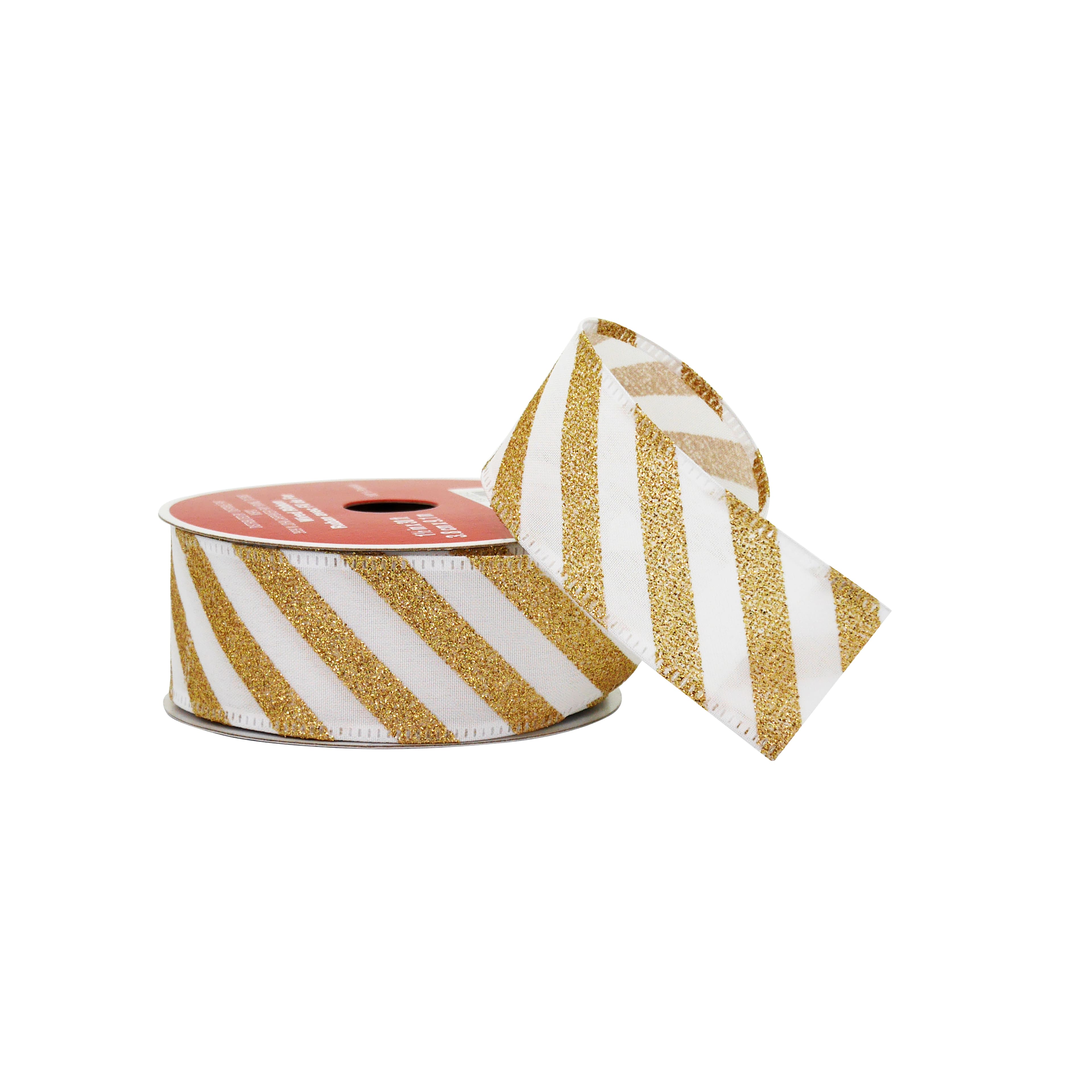 1.5&#x22; x 30ft. Gold Glitter Stripes Wired Taffeta Ribbon by Celebrate It&#xAE;