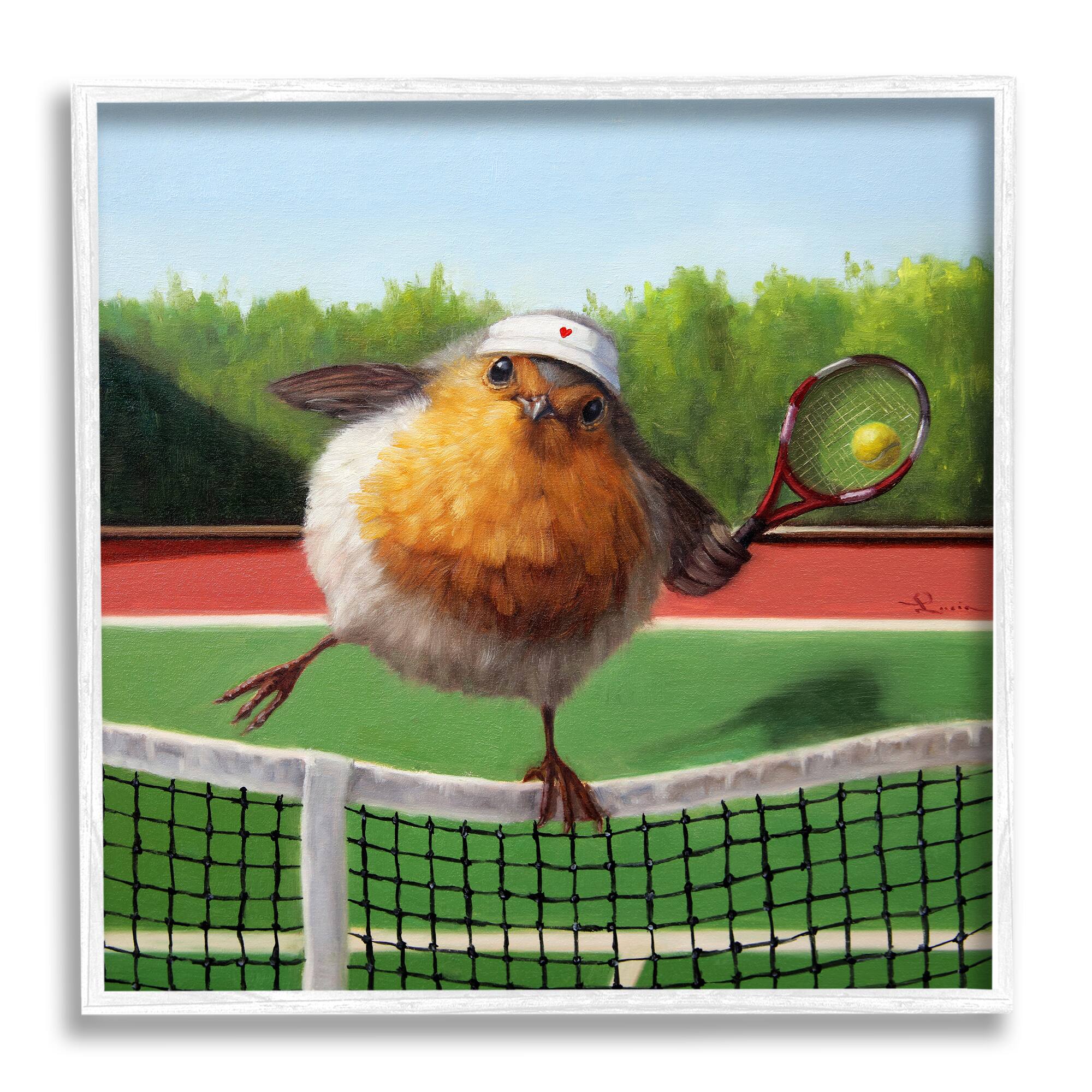 Stupell Industries European Robin Playing Tennis Clear Summer Sky Framed Wall Art