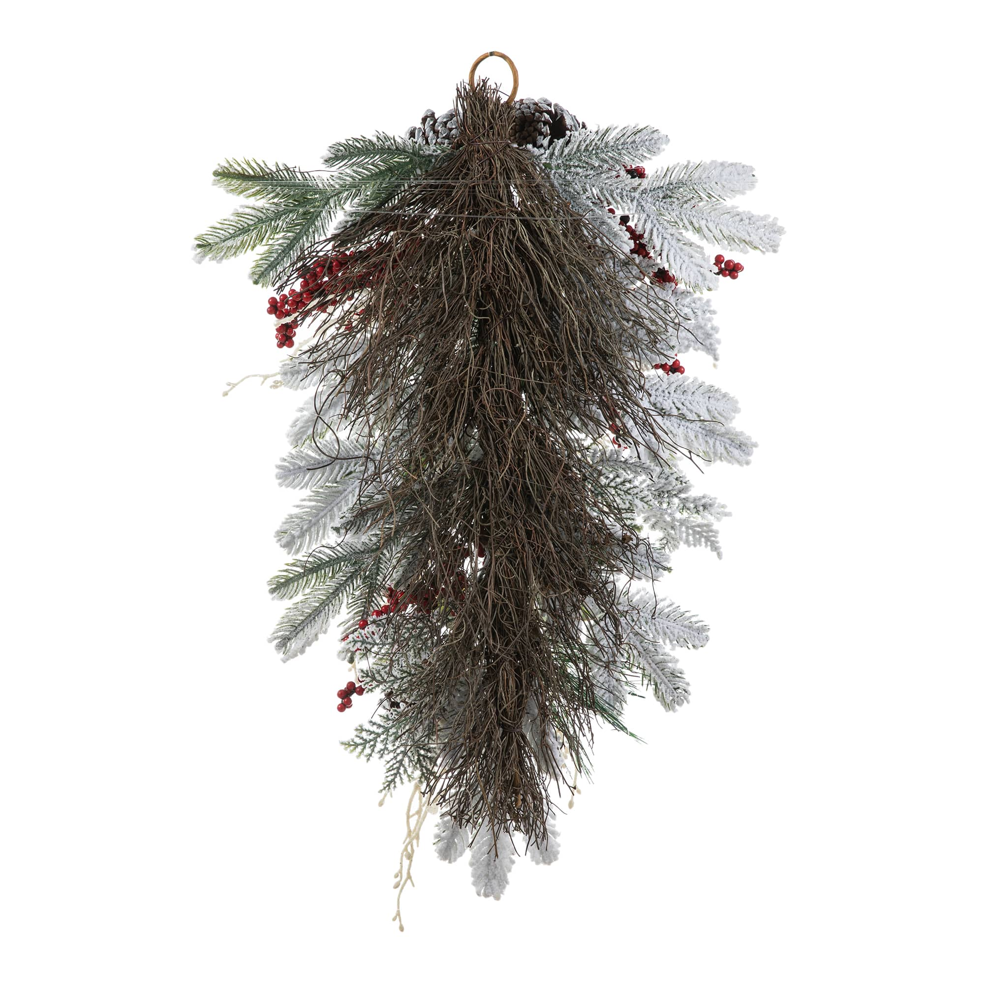 Glitzhome&#xAE; 28&#x22;Christmas Flocked Pinecone &#x26; Berry Teardrop