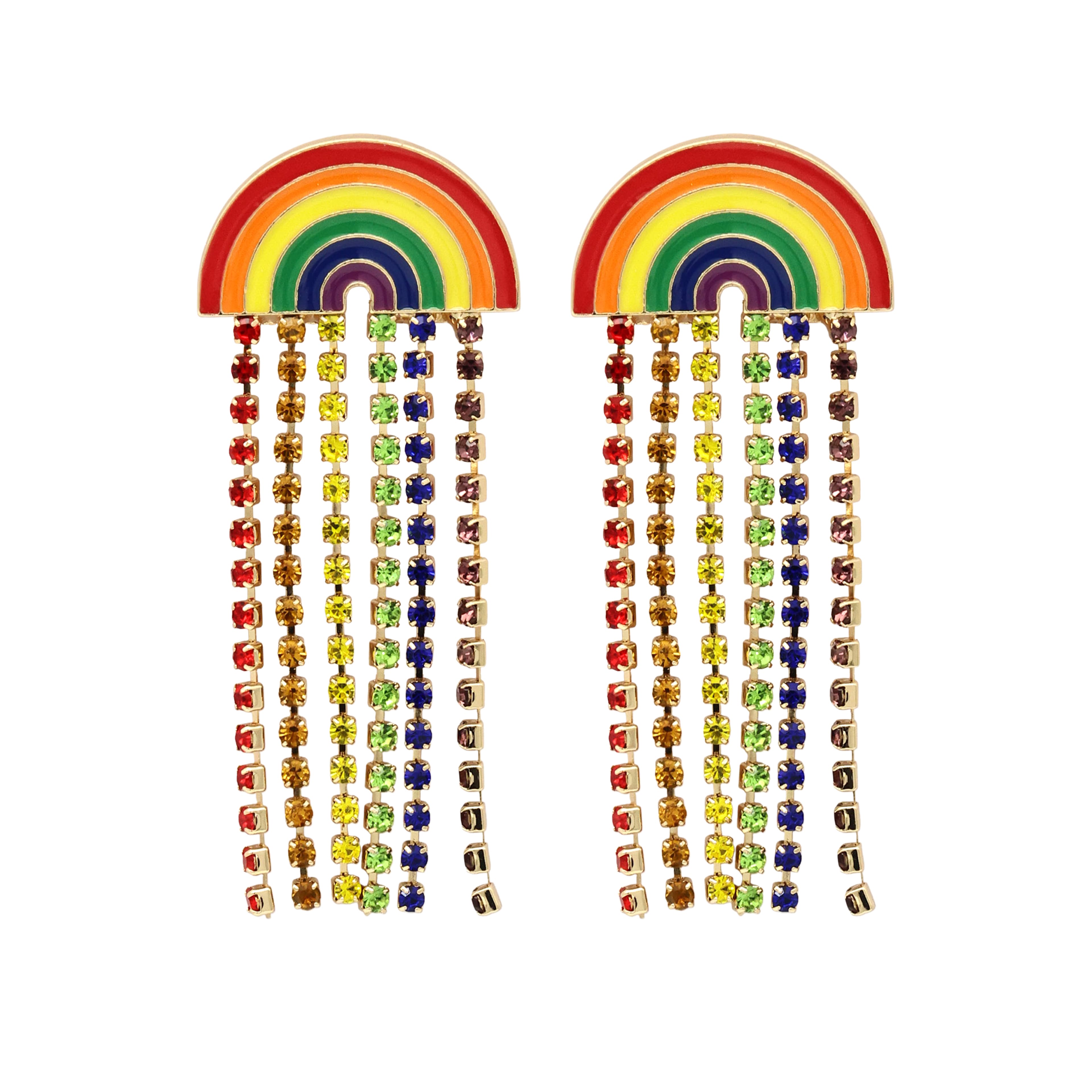 Un ajout enjou&#xE9; &#xE0; toute tenue, ces amusantes boucles d&#x2019;oreilles prennent la forme d&#x2019;un arc-en-ciel &#xE9;maill&#xE9; auquel pendent des fils de gemmes en acrylique.