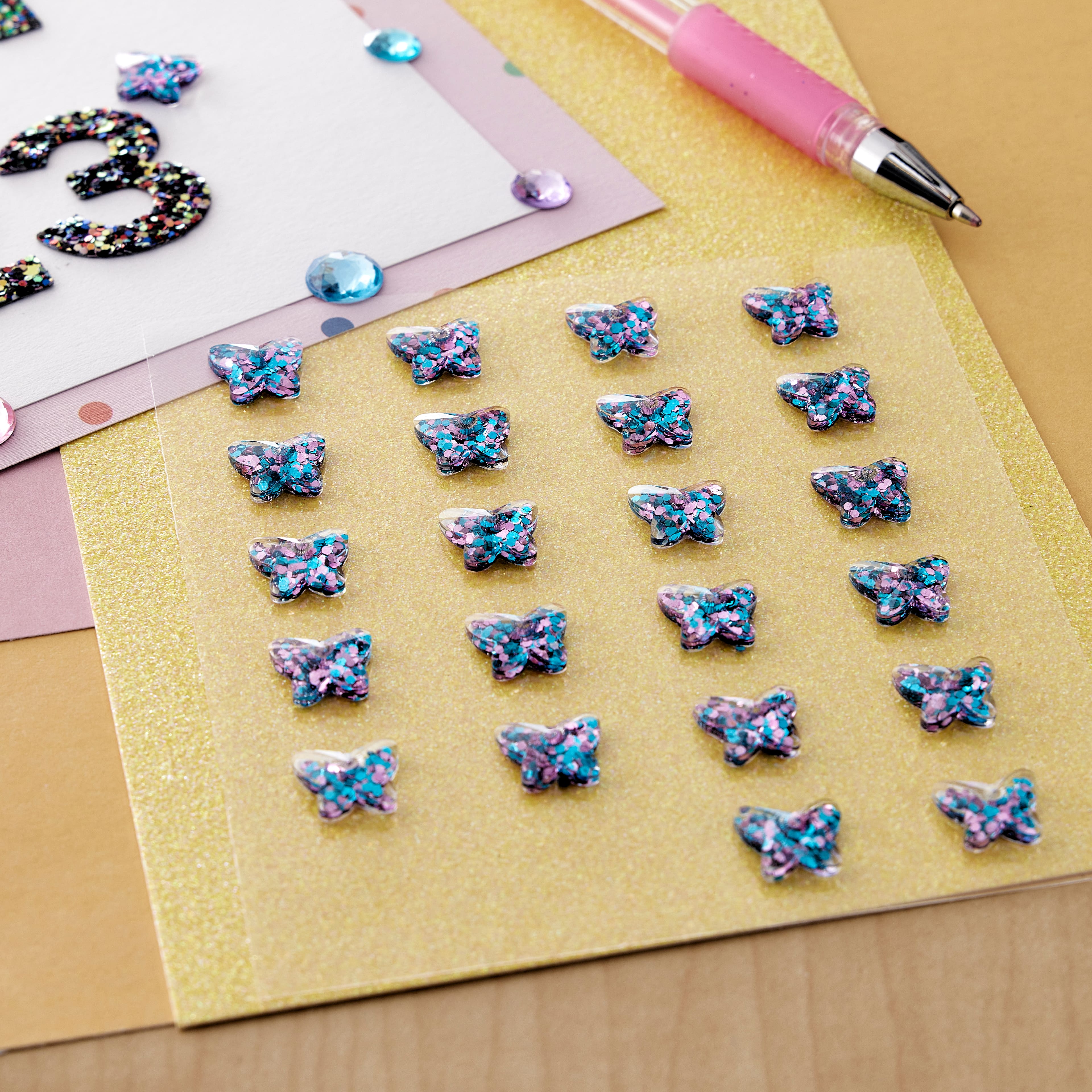 Blue &#x26; Pink Iridescent Butterfly Bling Stickers By Recollections&#x2122;
