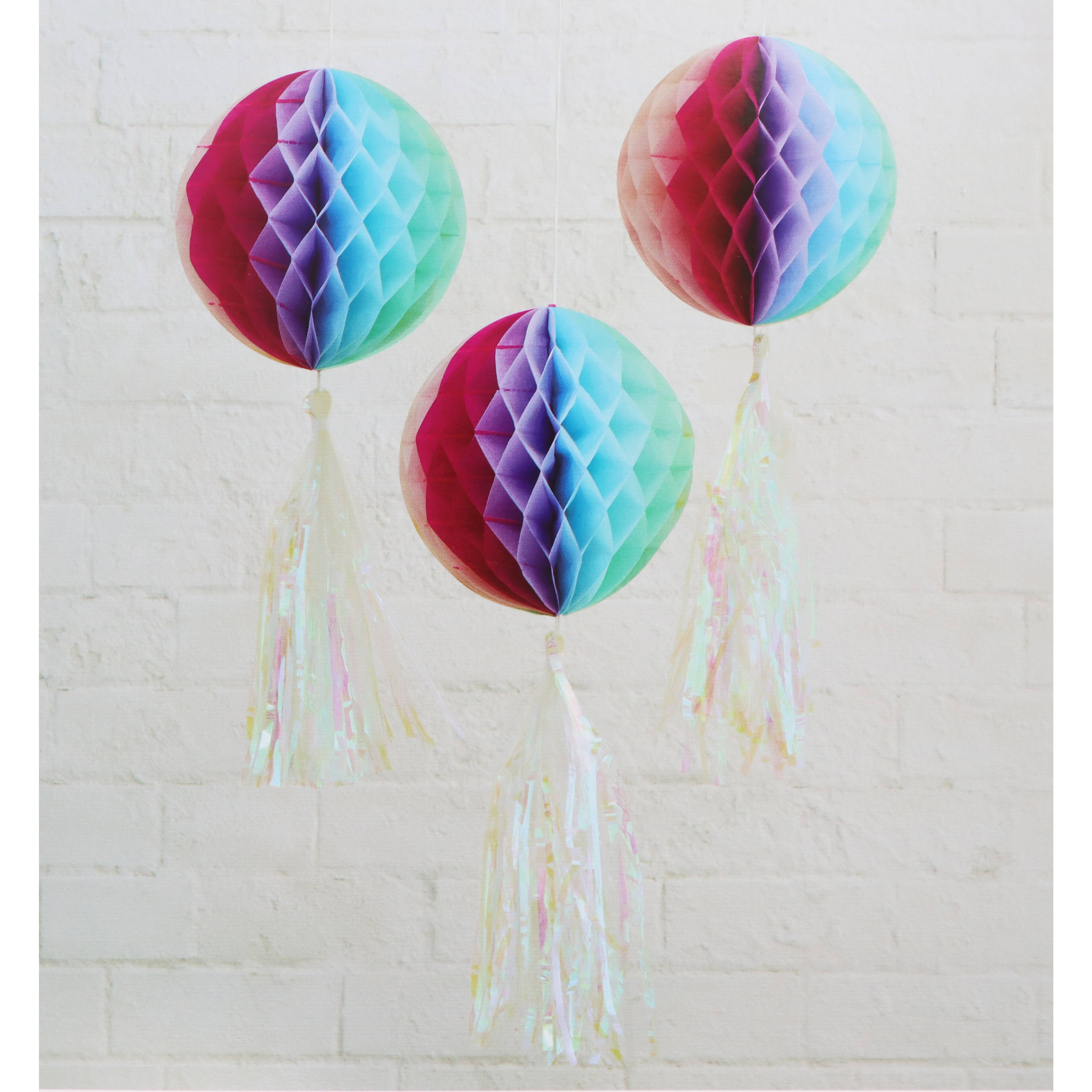 Multicolor Honeycomb Ball with Tassel Décor, 3ct. by Celebrate It™