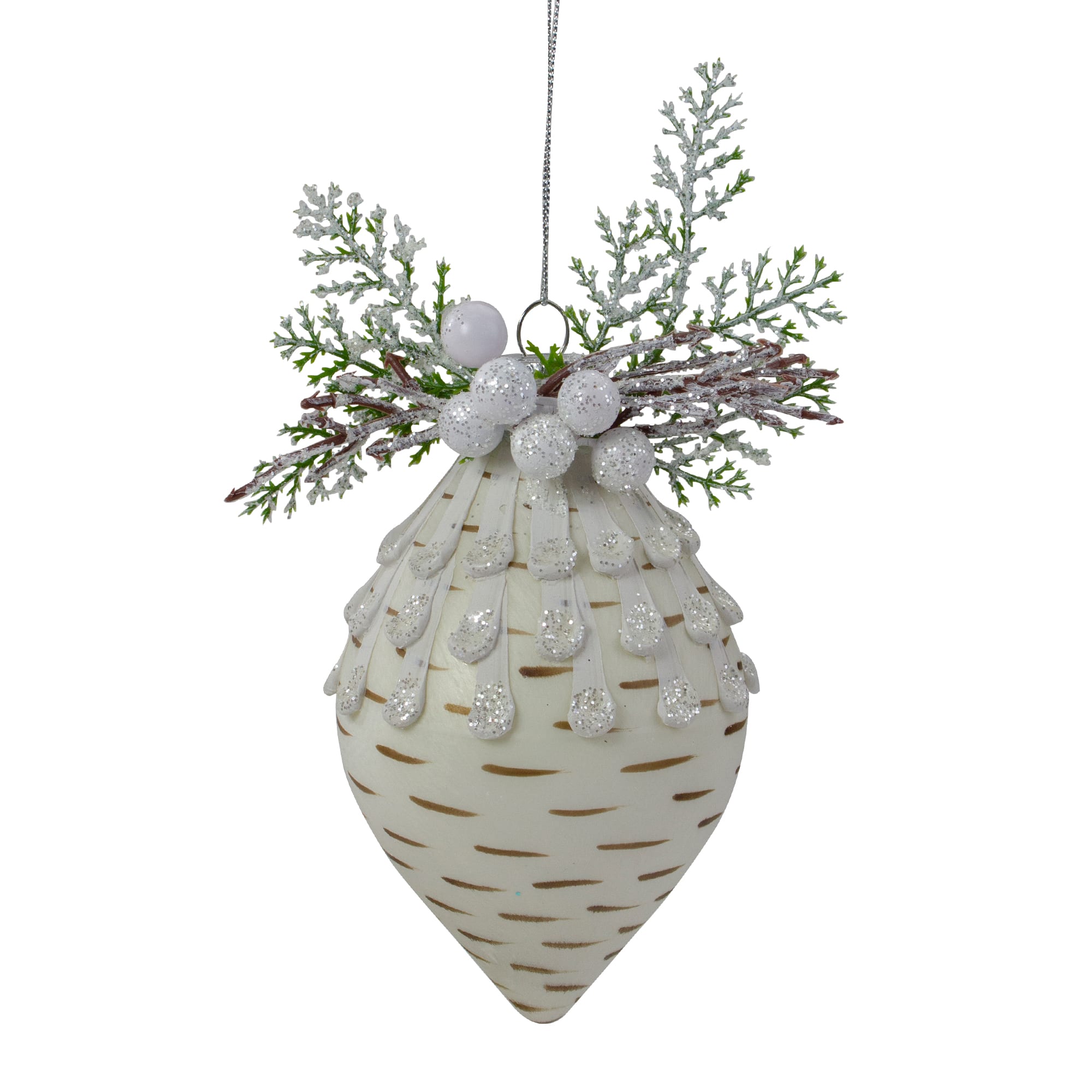 5" Cedar & Berries White Finial Christmas Ornament