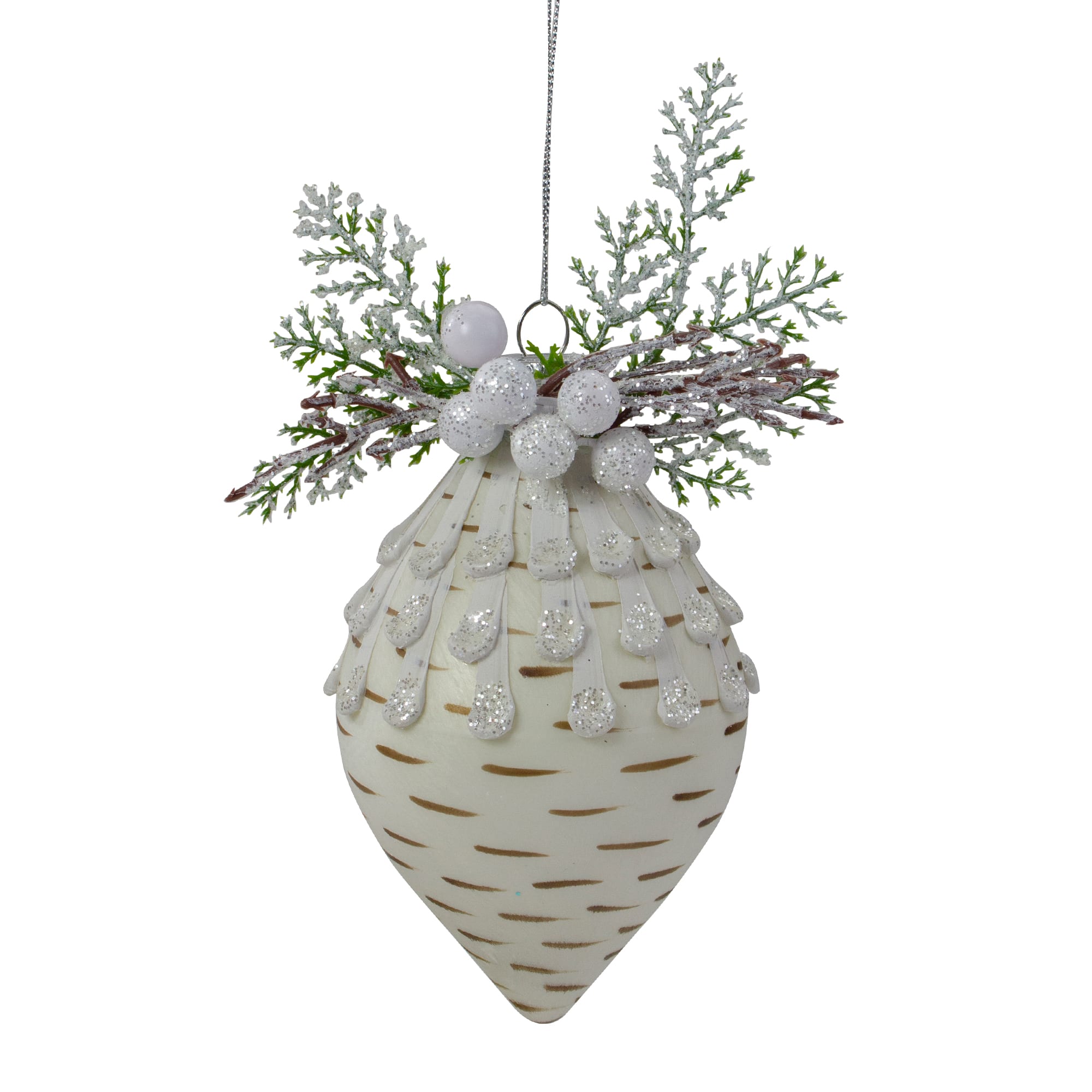 5&#x22; Cedar &#x26; Berries White Finial Christmas Ornament