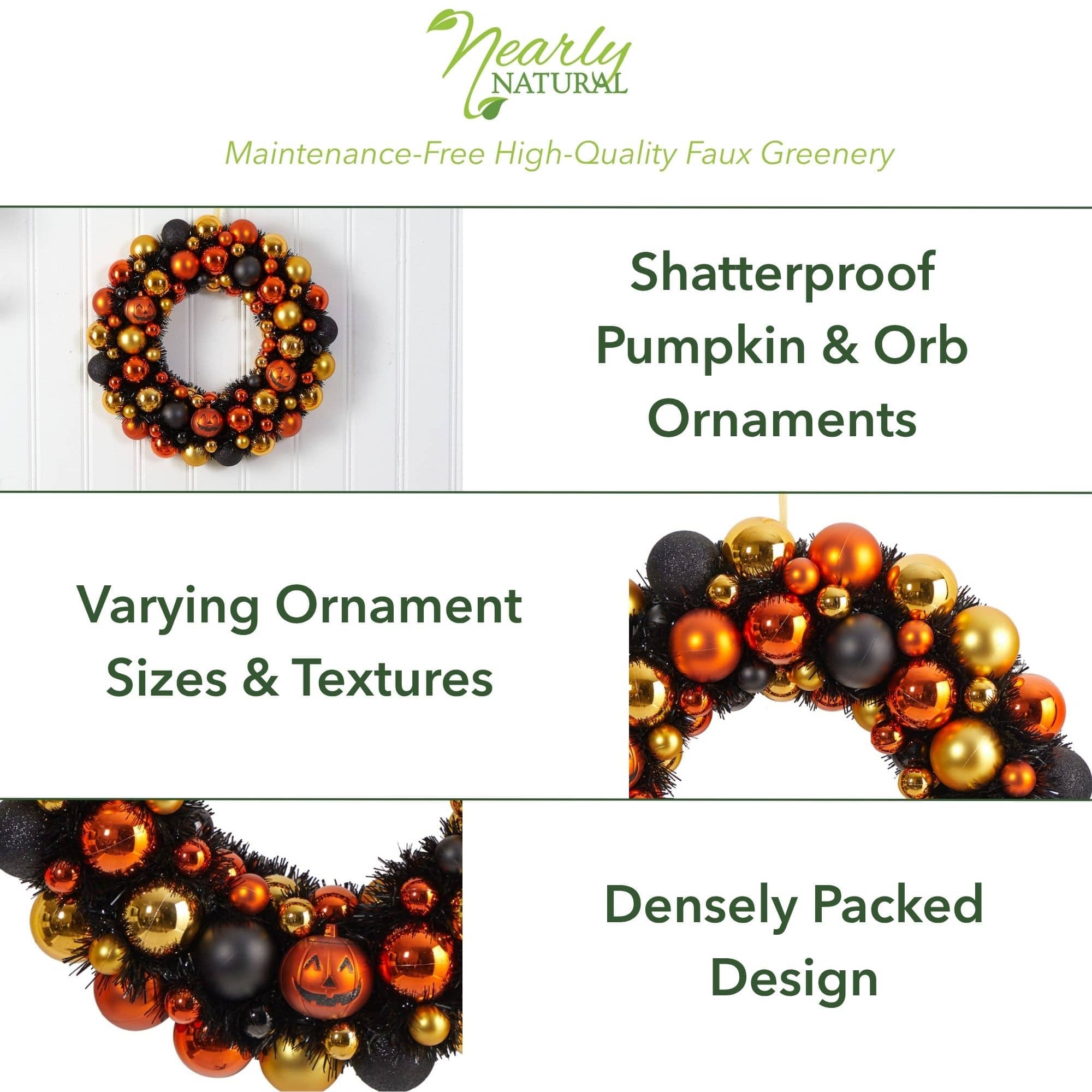 19&#x22; Shatterproof Jack-o-lantern Halloween Ornament Wreath