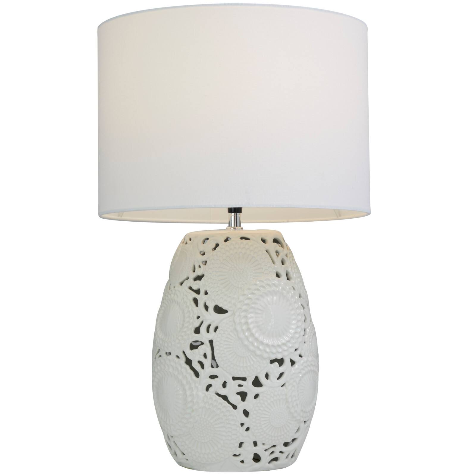 White Ceramic Cutout Floral Table Lamp 14&#x22; x 14&#x22; x 23&#x22;