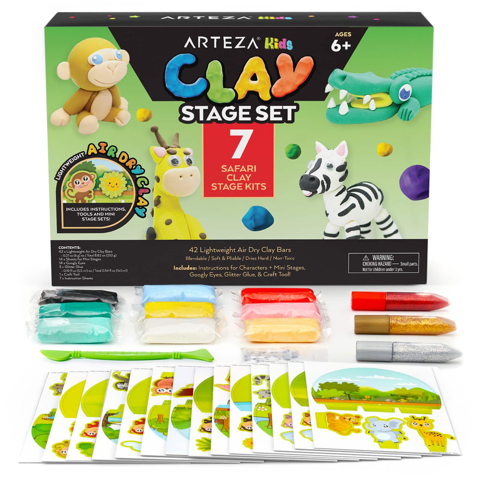 Arteza&#xAE; Kids Safari Small Stage Clay Kit, 74 pcs