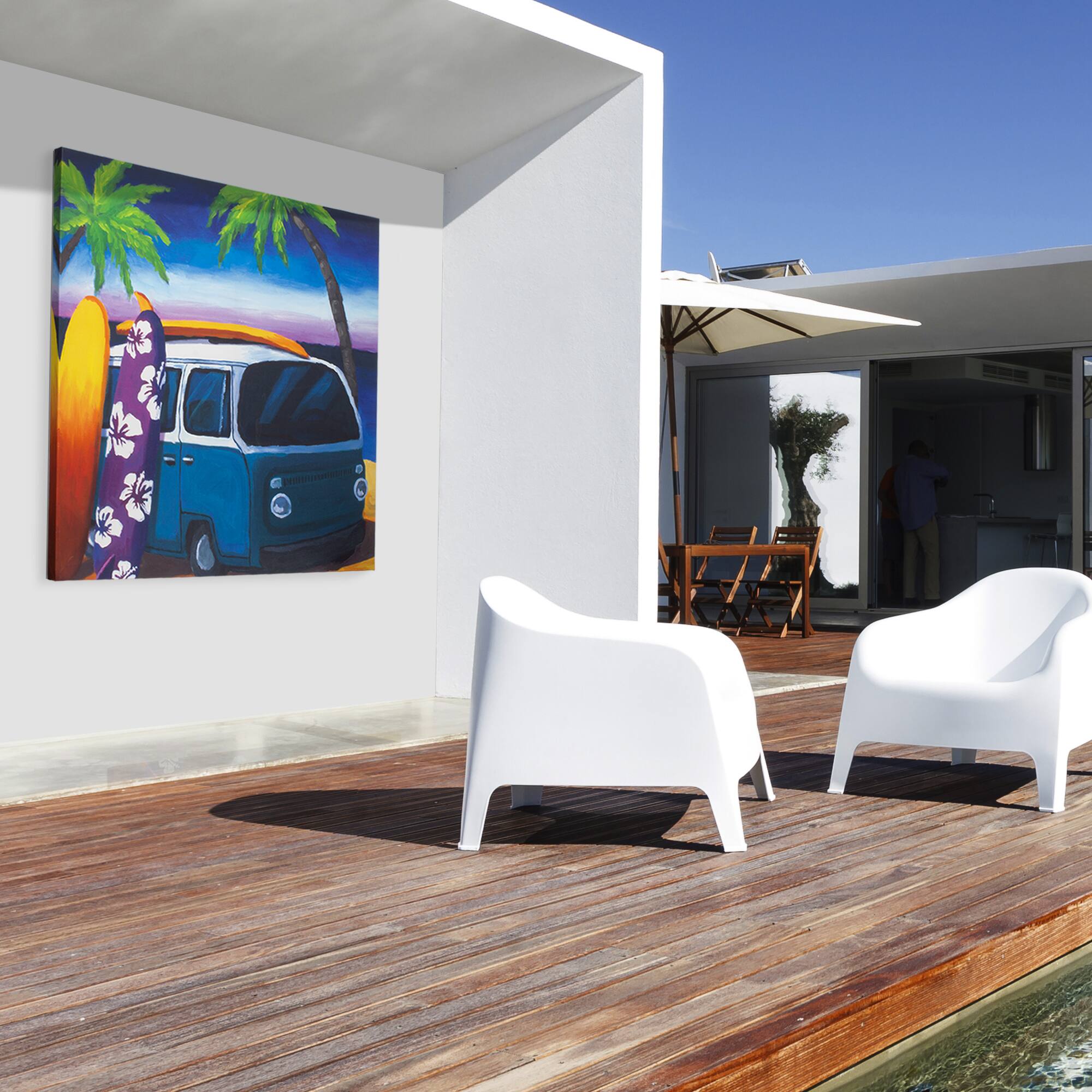 Surf Mini Bus Outdoor Canvas Art Print - 35"x35"