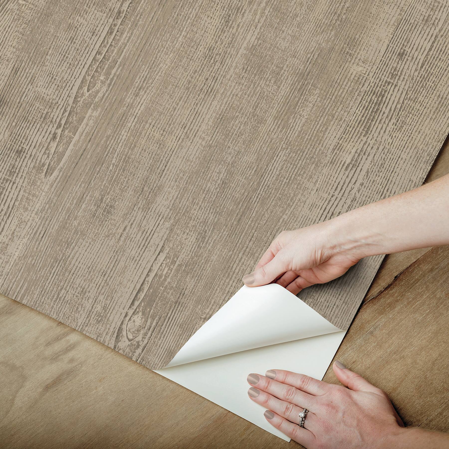 RoomMates Taupe Dimensional Natural Wood Peel &#x26; Stick Wallpaper